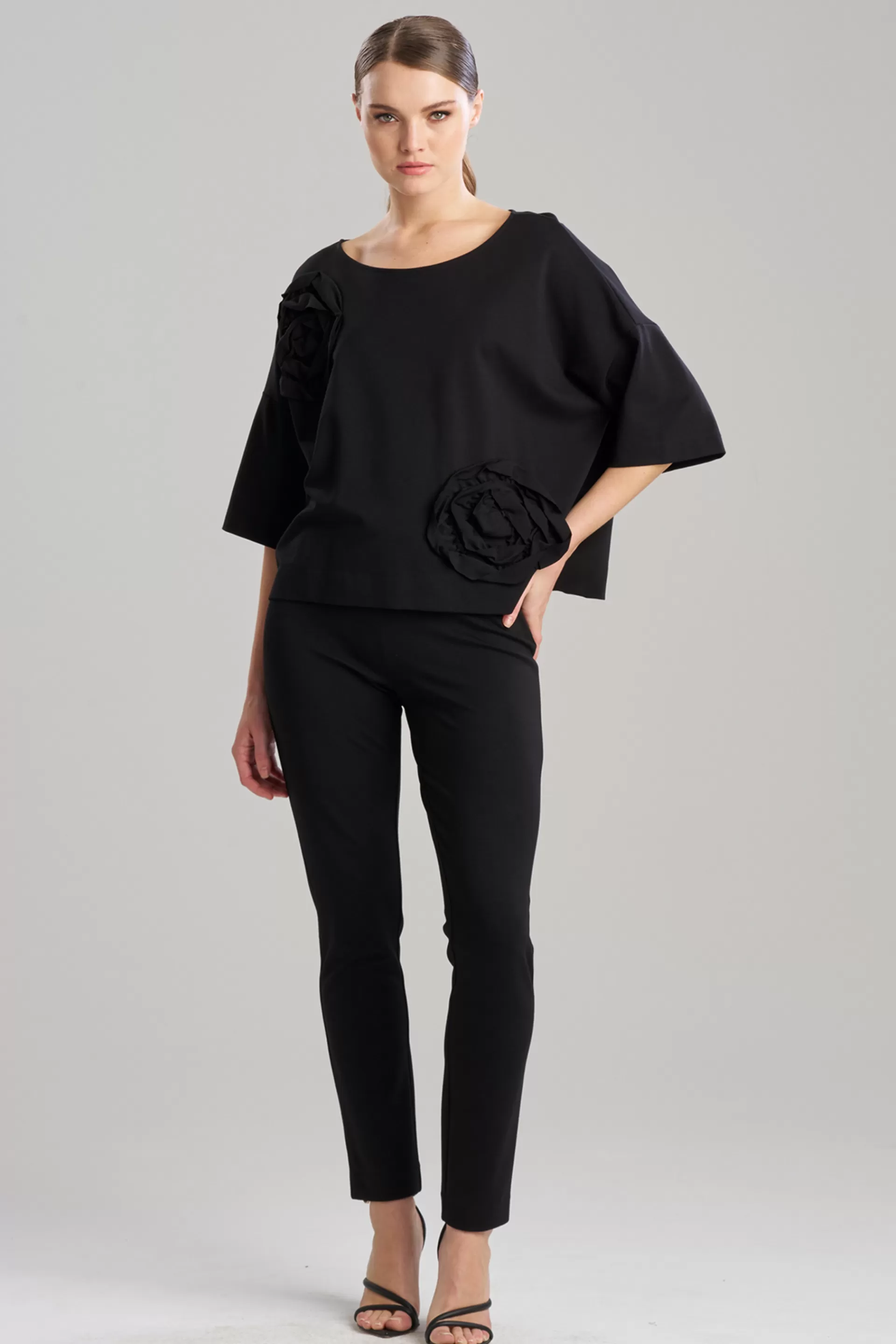 Natori Tops, Shirts & Tunics<Light Weight Ponte Embroidered Top Black