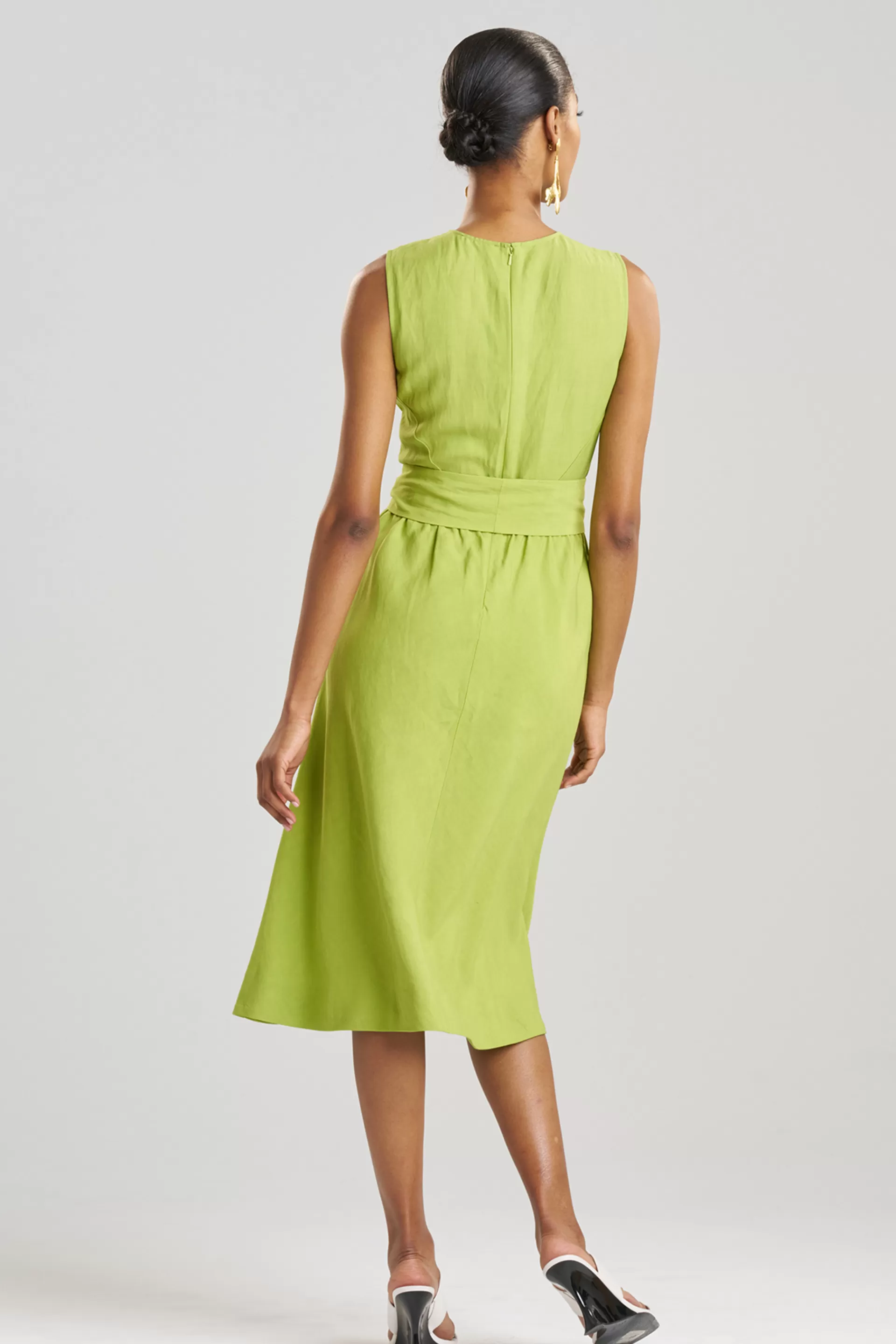 Natori Dresses<Linen Embroidered Fit & Flare Dress Pear