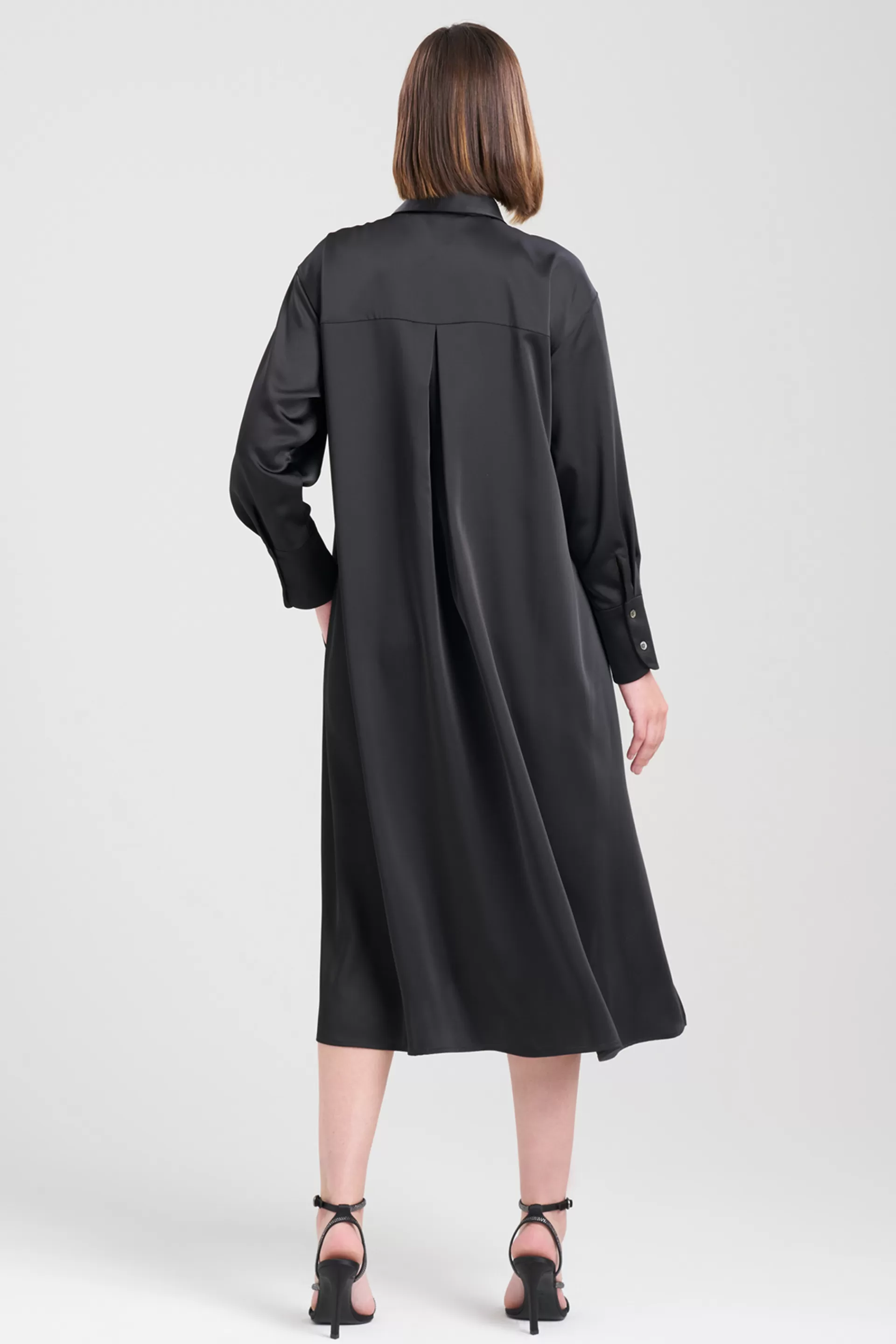 Natori Dresses<Luxe Charmeuse Embroidered Oversized Shirtdress Black