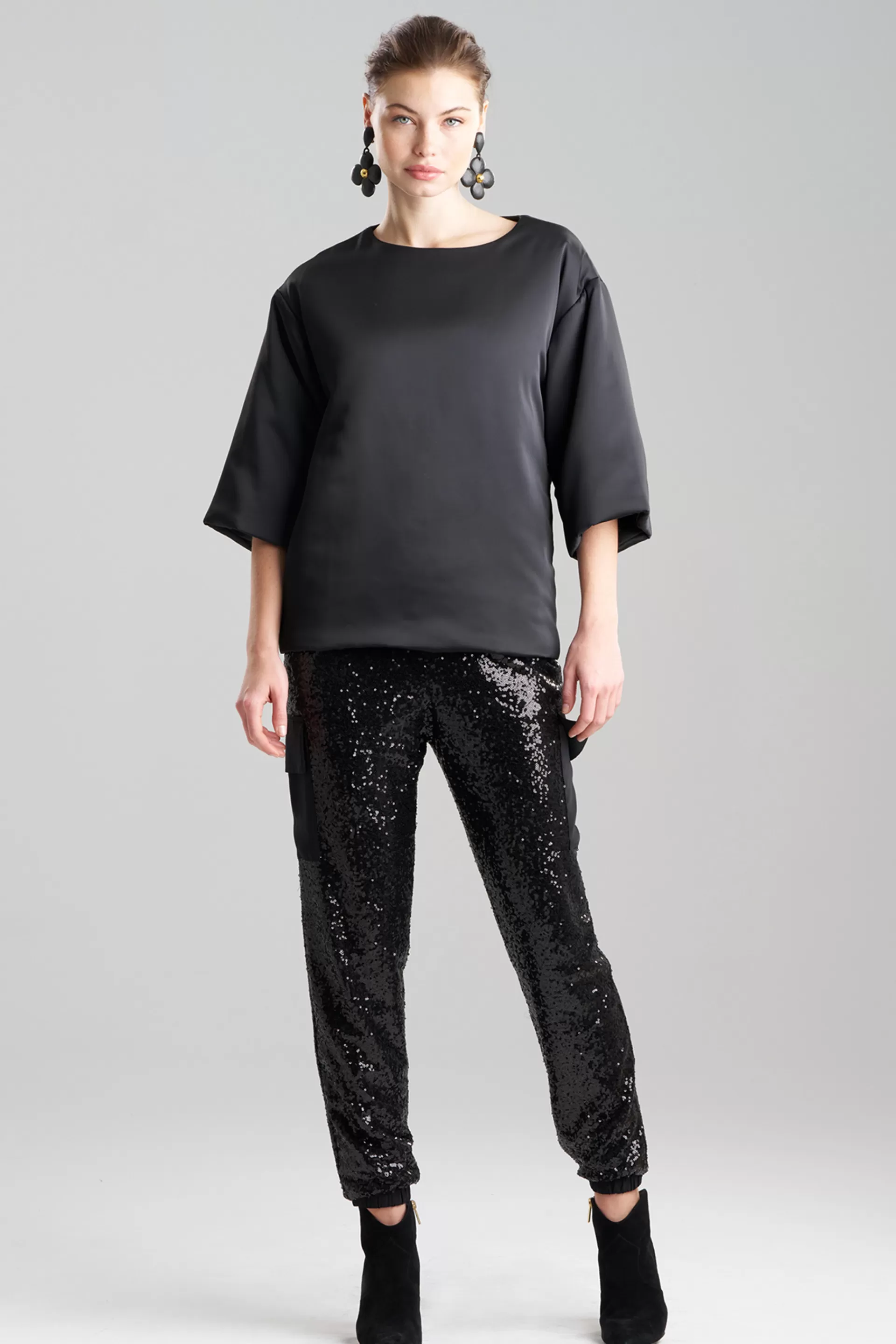 Natori Tops, Shirts & Tunics<Luxe Charmeuse Puffer T-Shirt Top Black