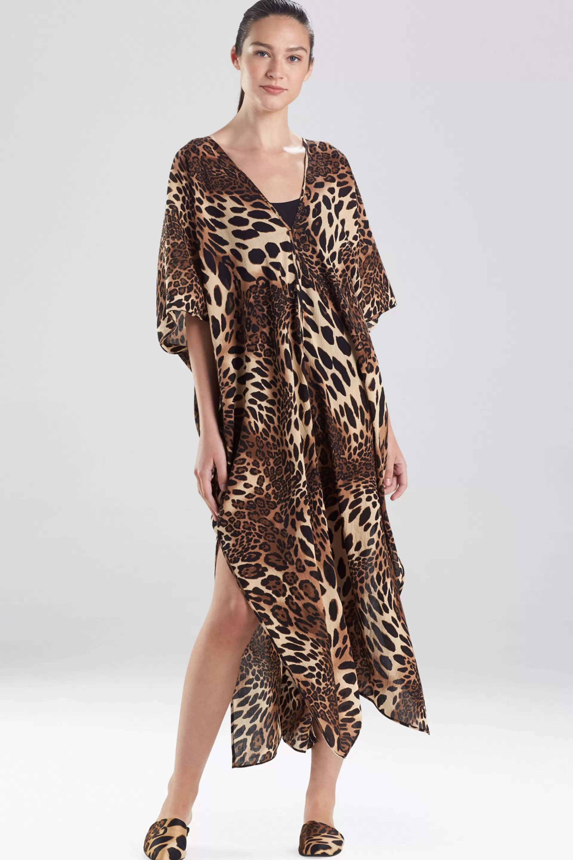 Natori Caftans | Honeymoon<Luxe Leopard Cotton Gauze Caftan Cover-Up Chestnut