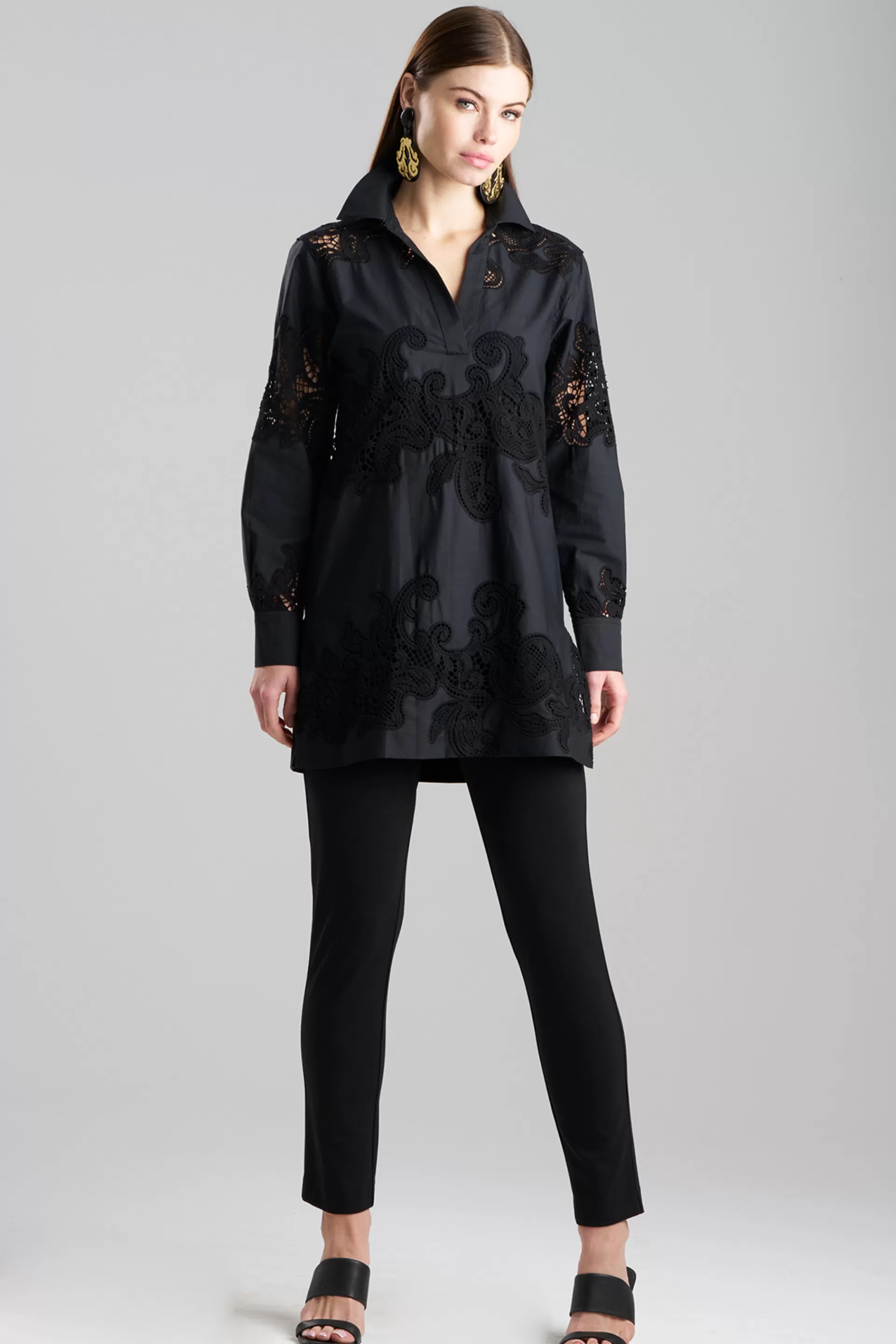 Natori Tops, Shirts & Tunics<Madeira Cutwork Embroidered Tunic Shirt Black