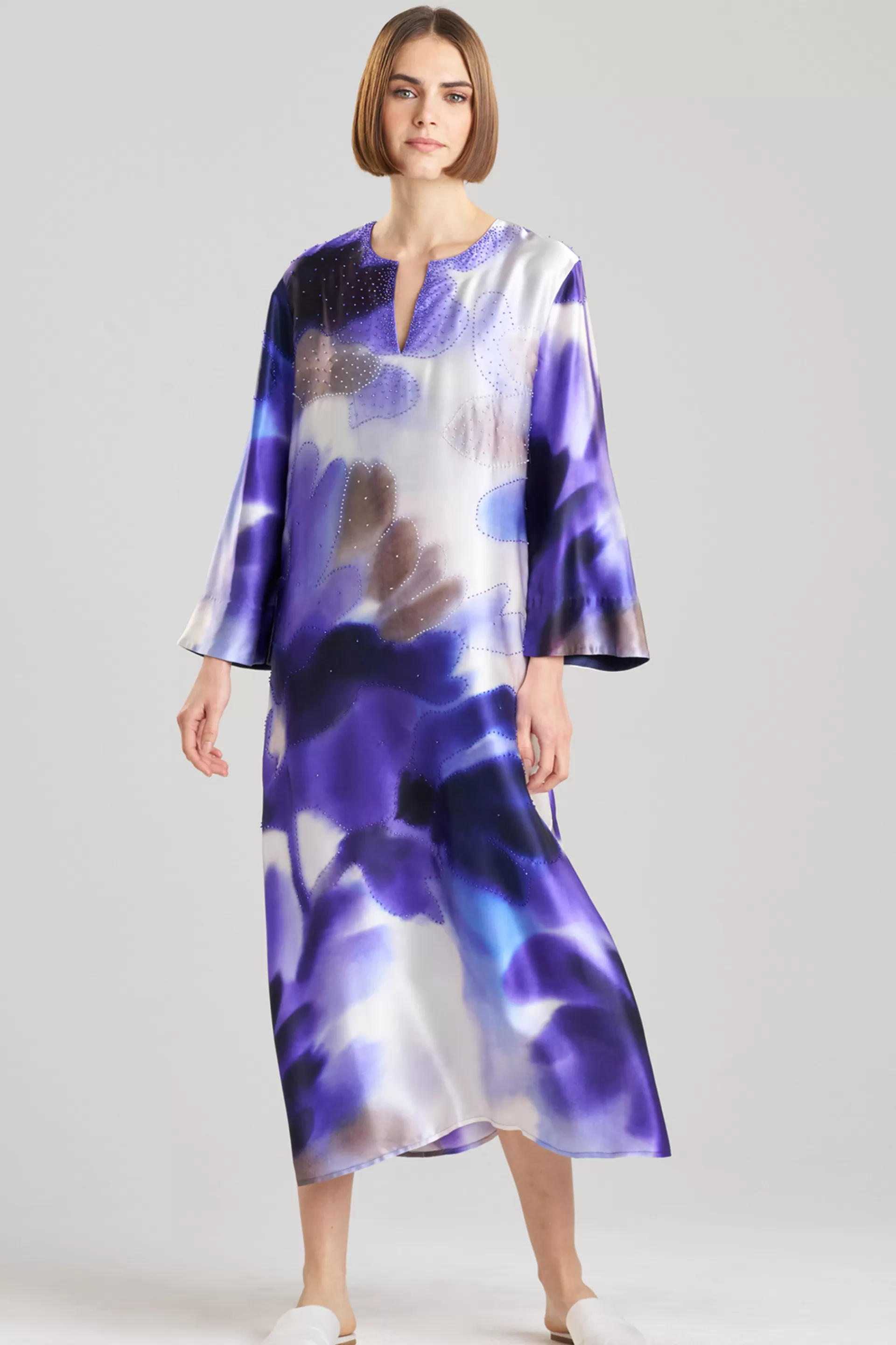 Natori Caftan Dresses<Malaga Embellished Silk Caftan Floret Purple