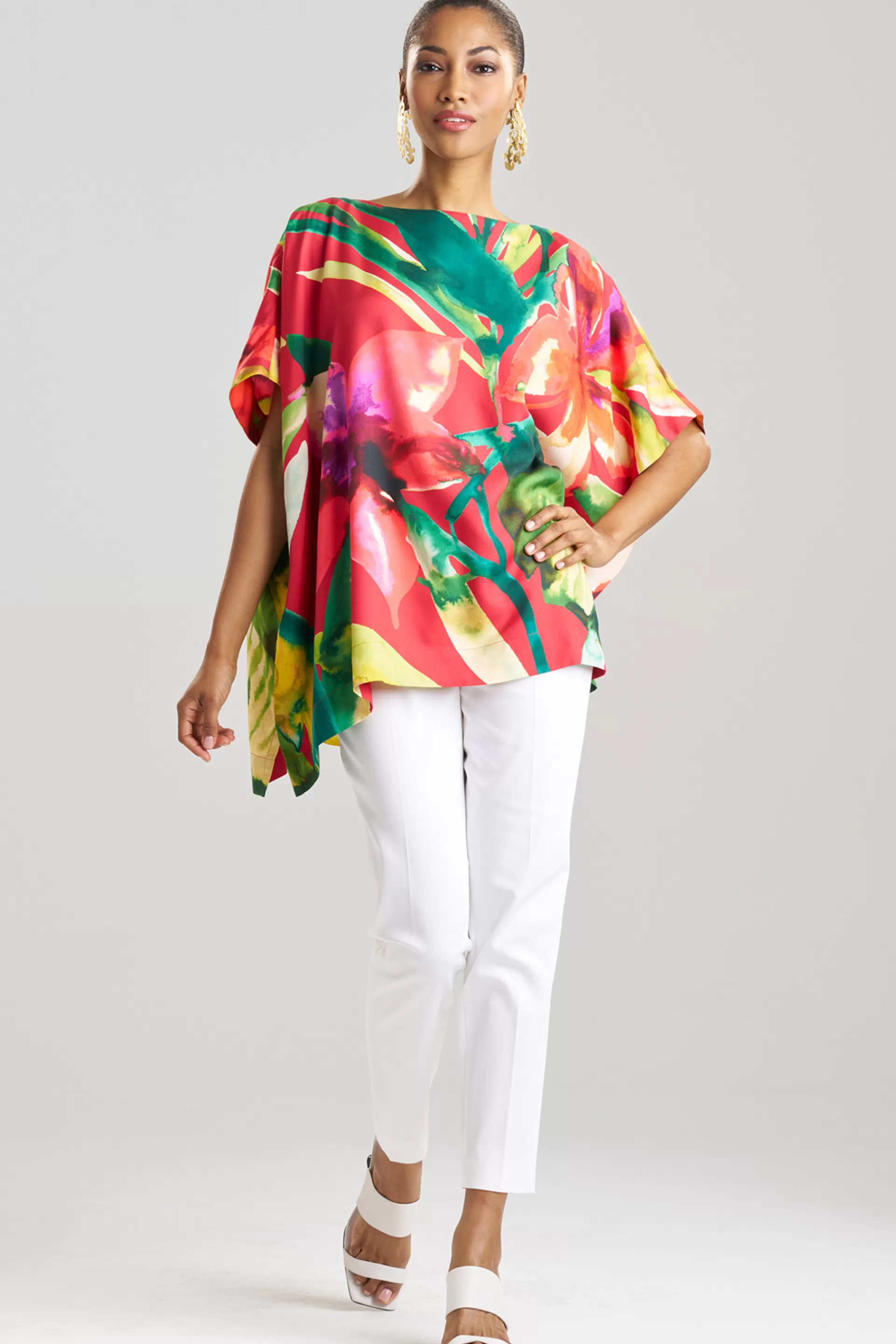 Natori Tops, Shirts & Tunics<Mallorca Printed Cotton Silk Caftan Top Red Multi