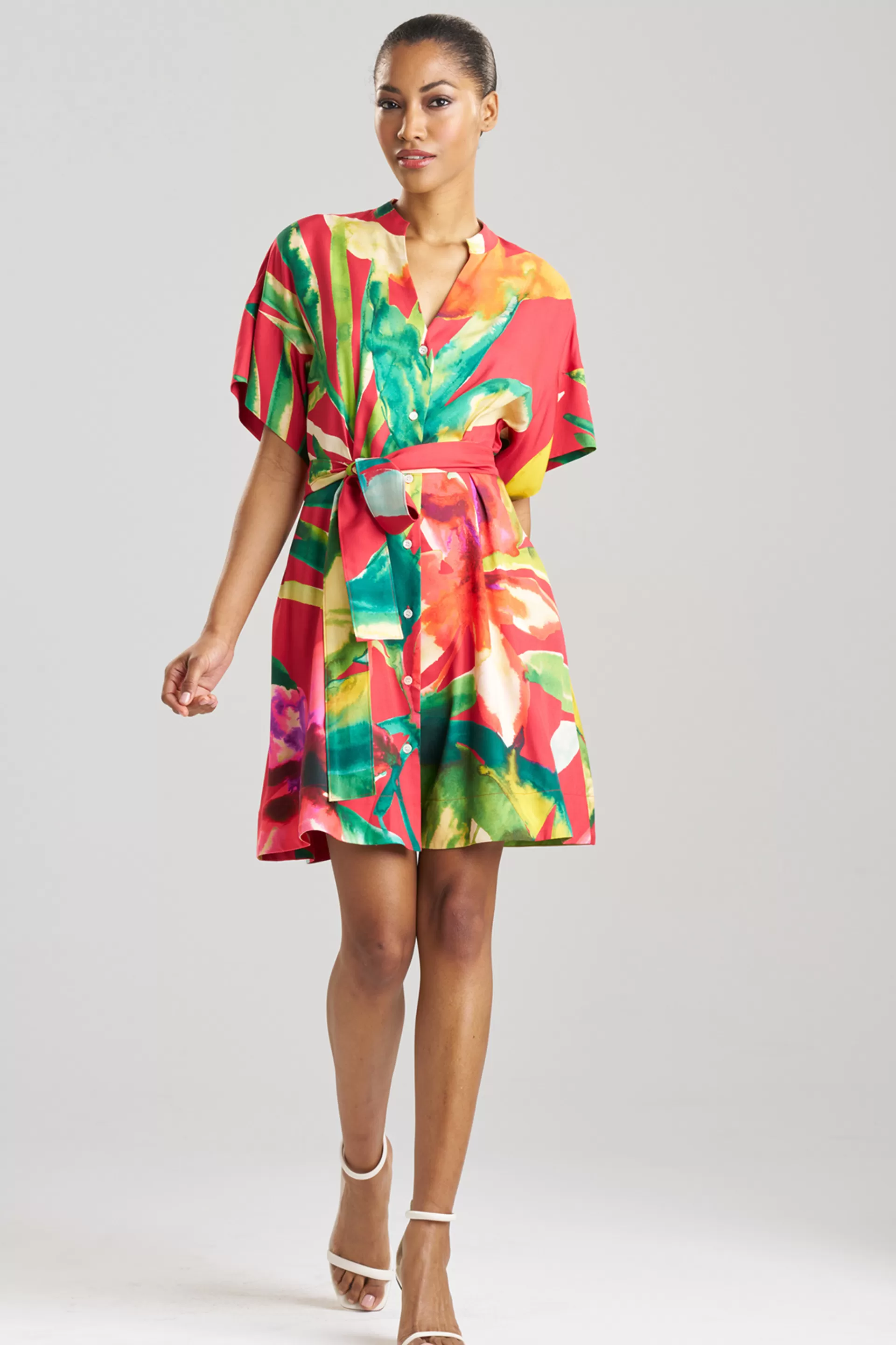 Natori Dresses<Mallorca Printed Cotton Silk Dress Red Multi