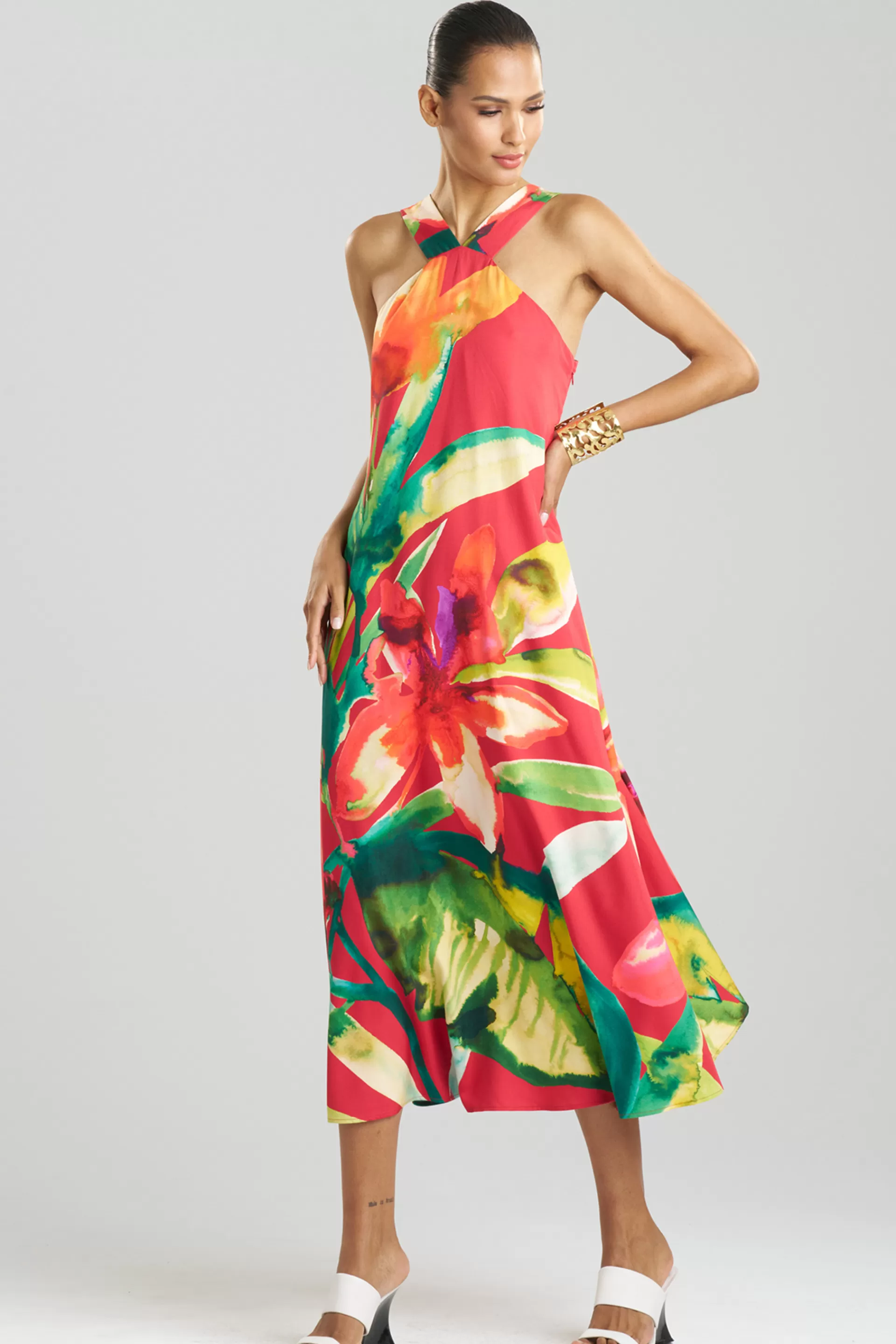 Natori Dresses | Plus Sizes<Mallorca Printed Cotton Silk Halter Dress Red Multi