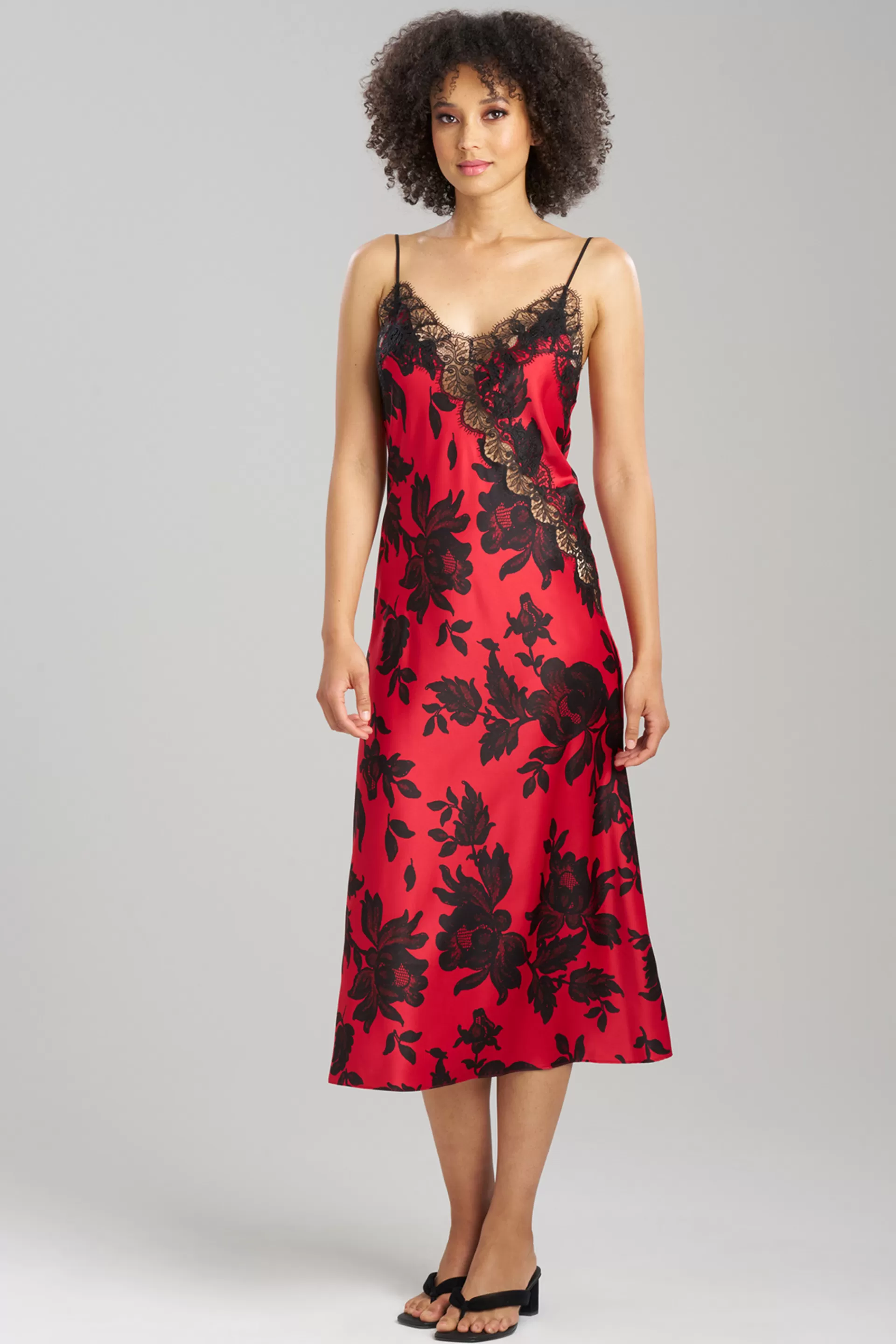 Natori Gowns<Mantilla Lace Applique Gown Brocade Red Combo