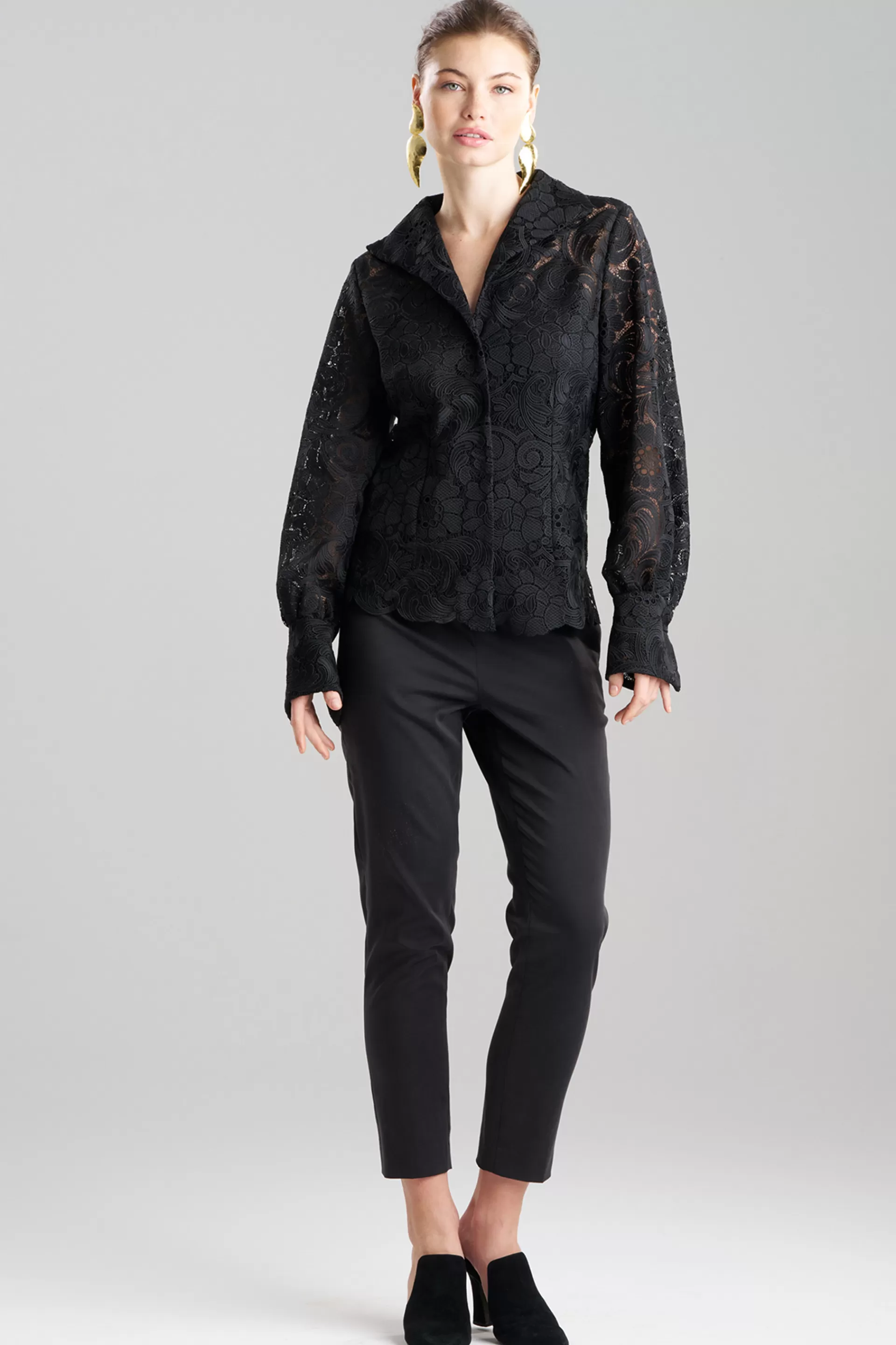 Natori Tops, Shirts & Tunics<Mantilla Lace Button Down Shirt Black