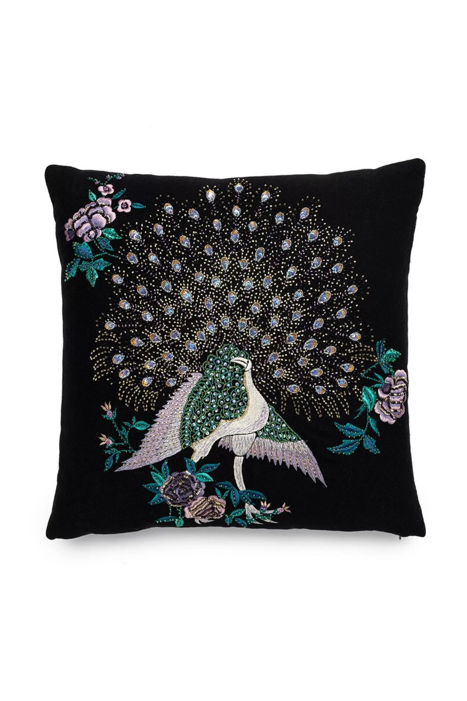 Natori Throw Pillows | Home Accents<Mayon Beaded Peacock Embroidery Pillow Case Black/Multi