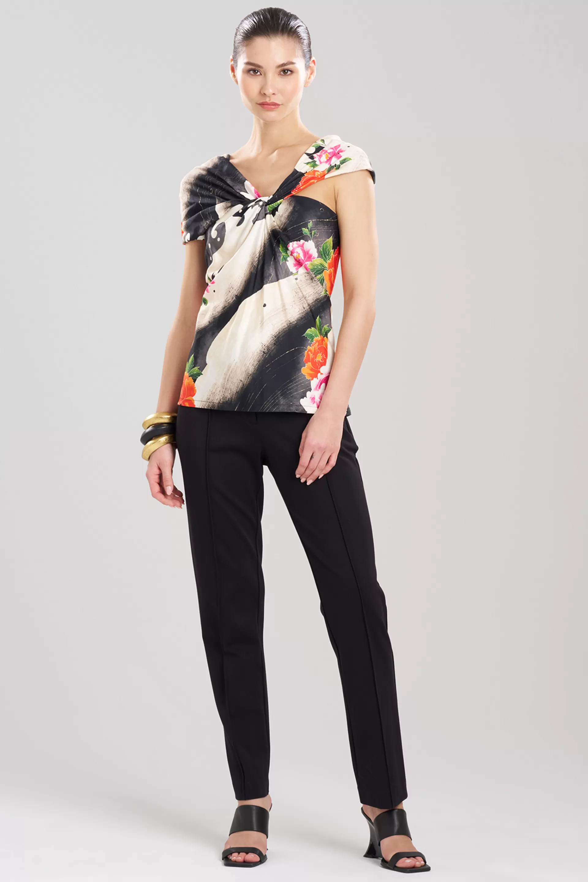 Natori Tops, Shirts & Tunics<Mayumi Cotton Silk Asymmetrical Top Black Multi