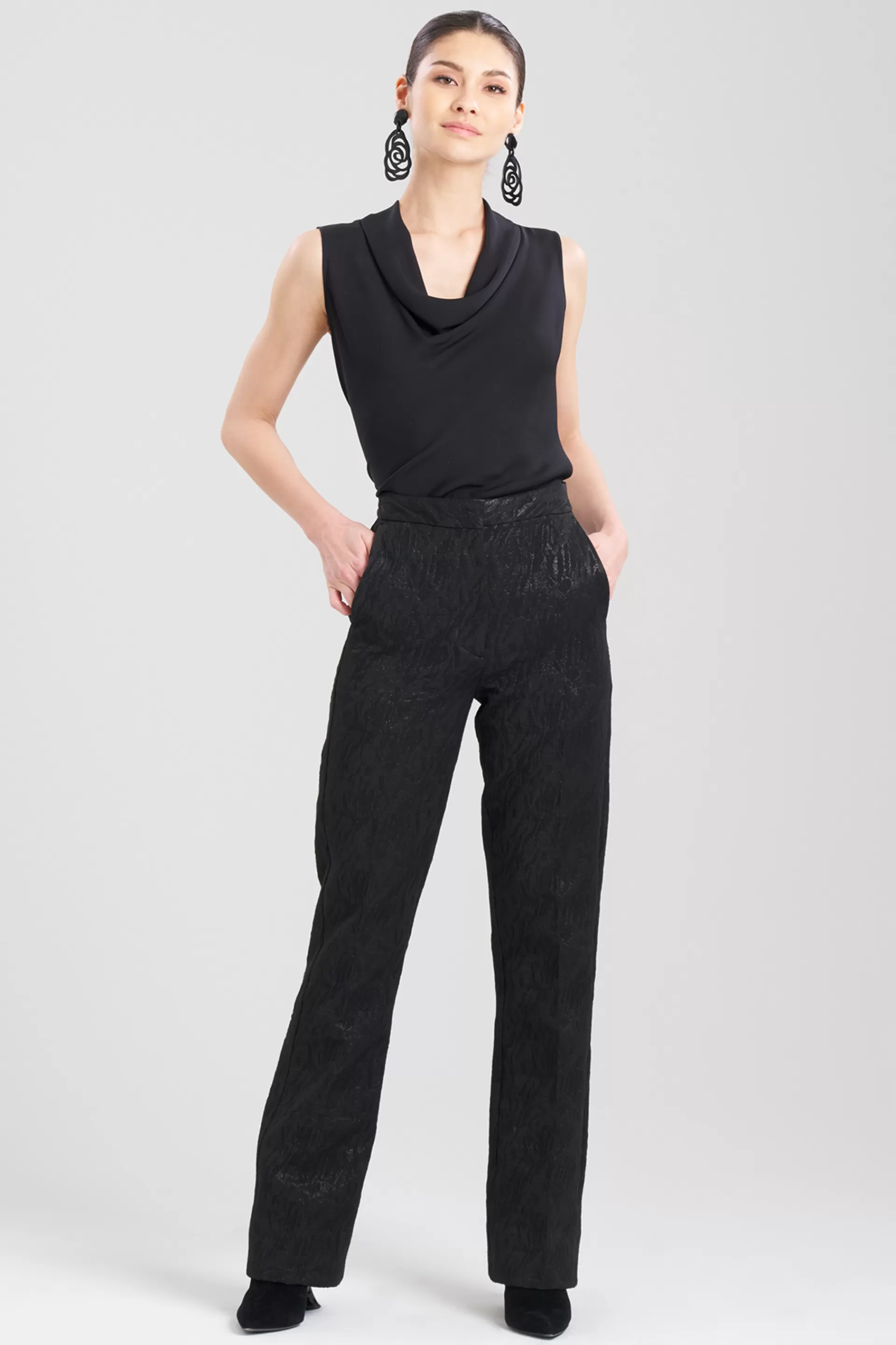 Natori Pants, Skirts & Shorts<Metallic Jacquard Bootcut Flare Trouser Pants Black