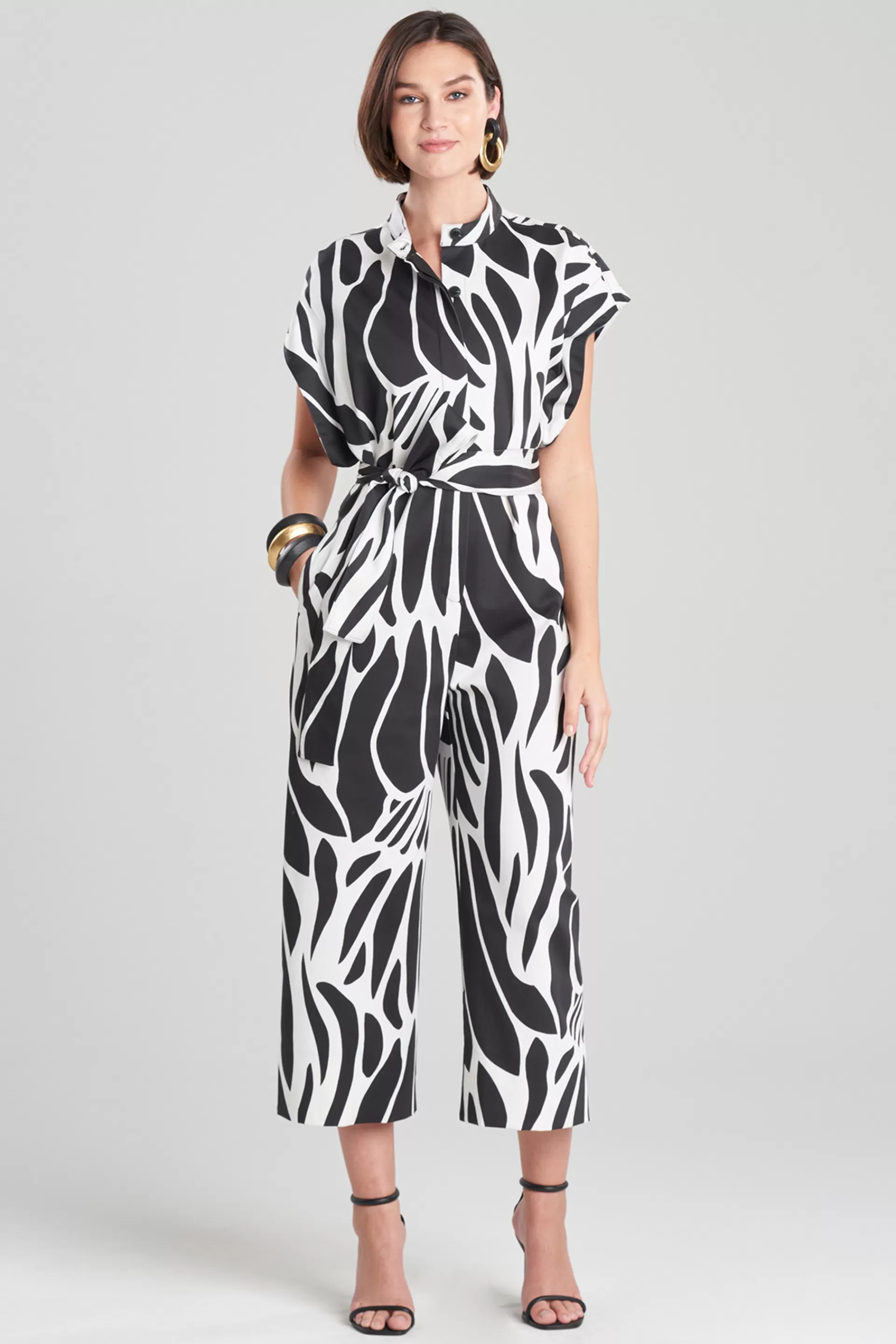 Natori Jumpsuits<Nagashi Cotton Chino Belted Mandarin Jumpsuit White/Black