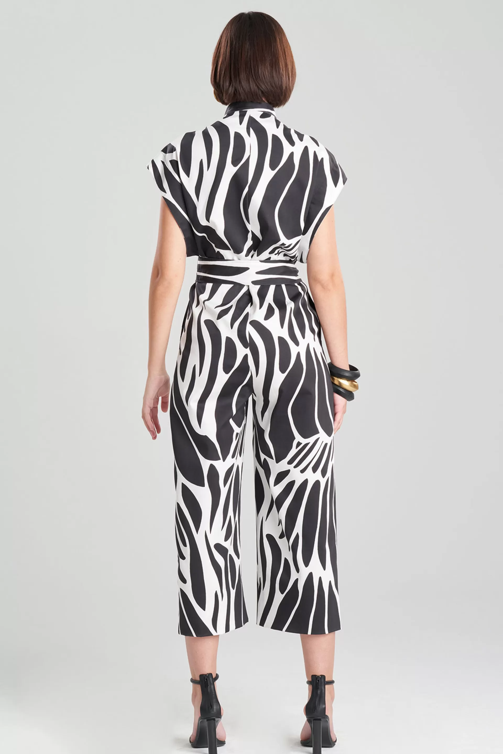 Natori Jumpsuits<Nagashi Cotton Chino Belted Mandarin Jumpsuit White/Black