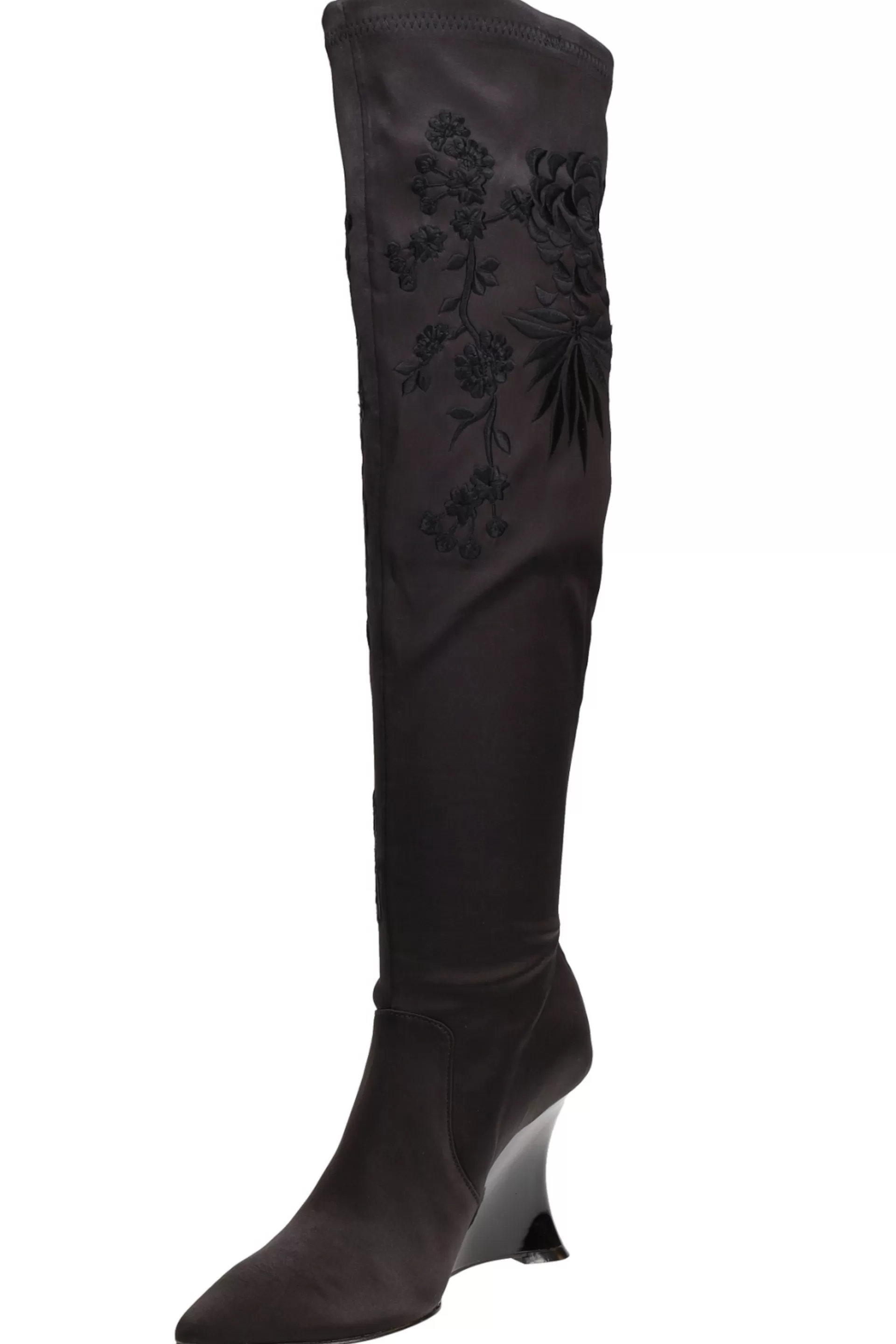 Natori Boots<Natsu Satin Embroidered Dragon Stretch Over The Knee Boot