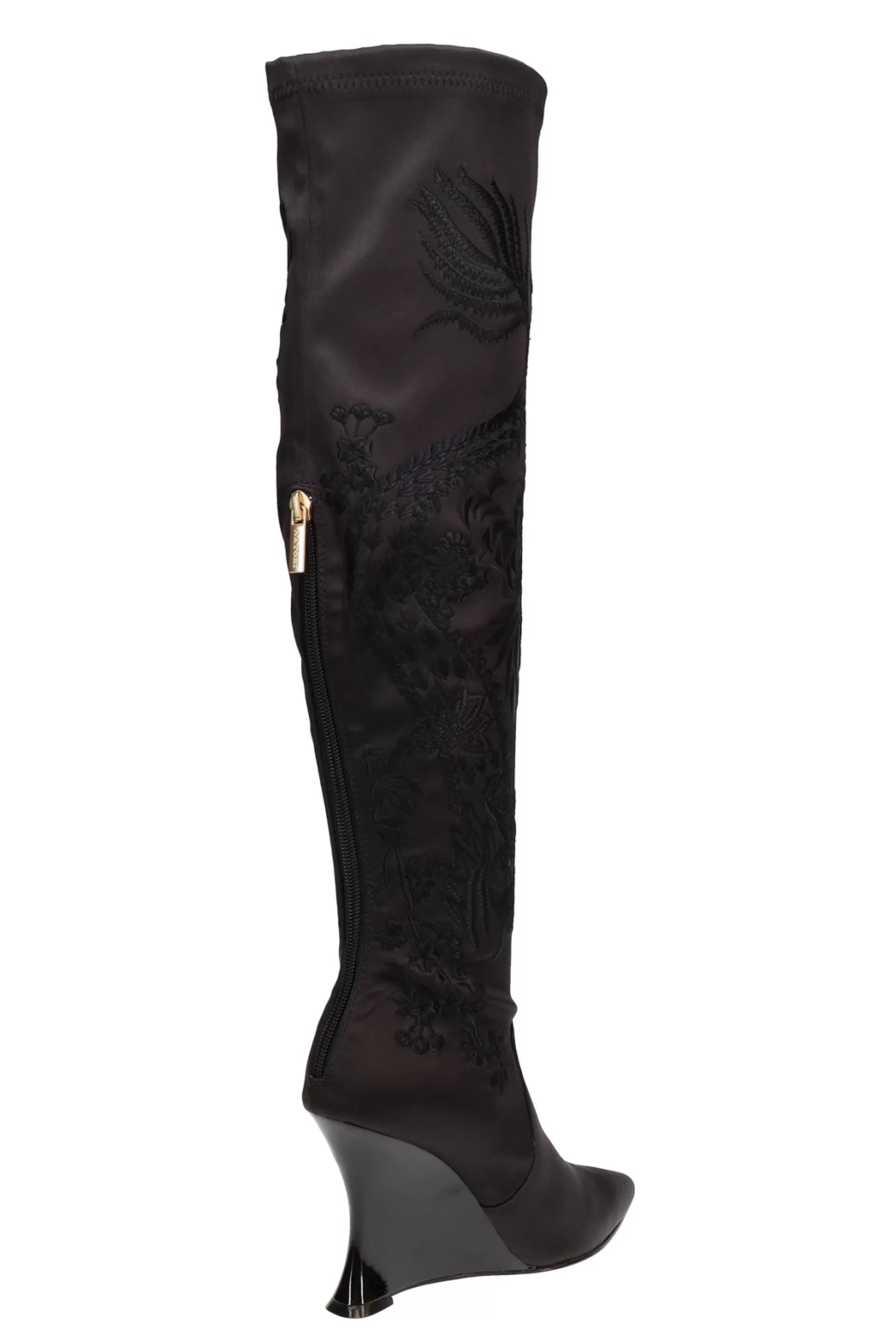 Natori Boots<Natsu Satin Embroidered Dragon Stretch Over The Knee Boot