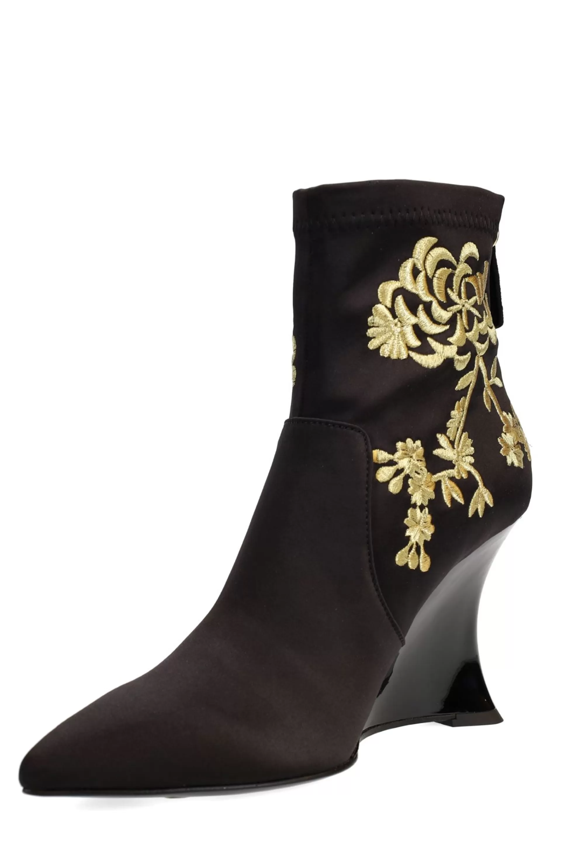 Natori Boots<Neko Satin Embroidery Wedge Ankle Boot Black/Gold