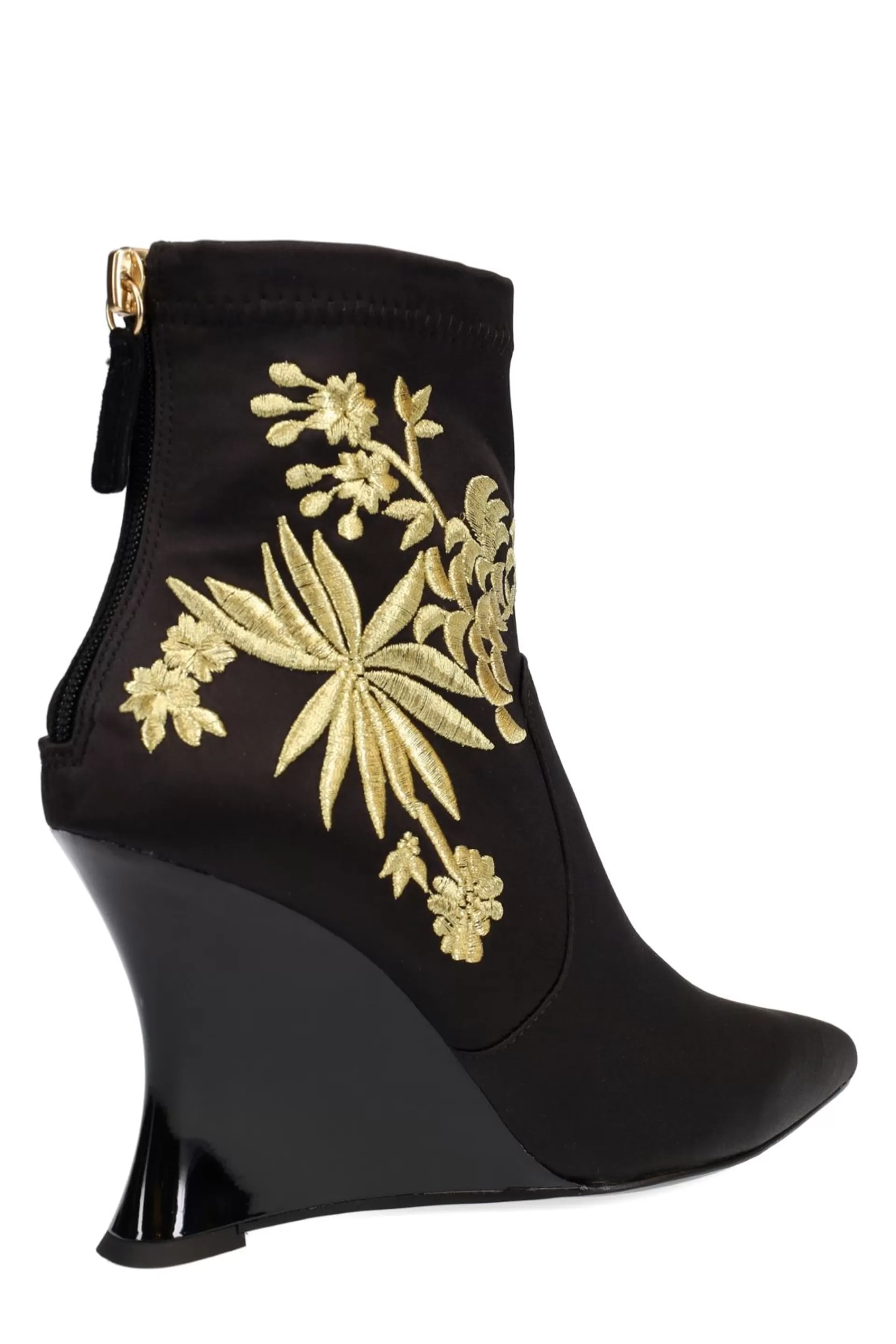 Natori Boots<Neko Satin Embroidery Wedge Ankle Boot Black/Gold