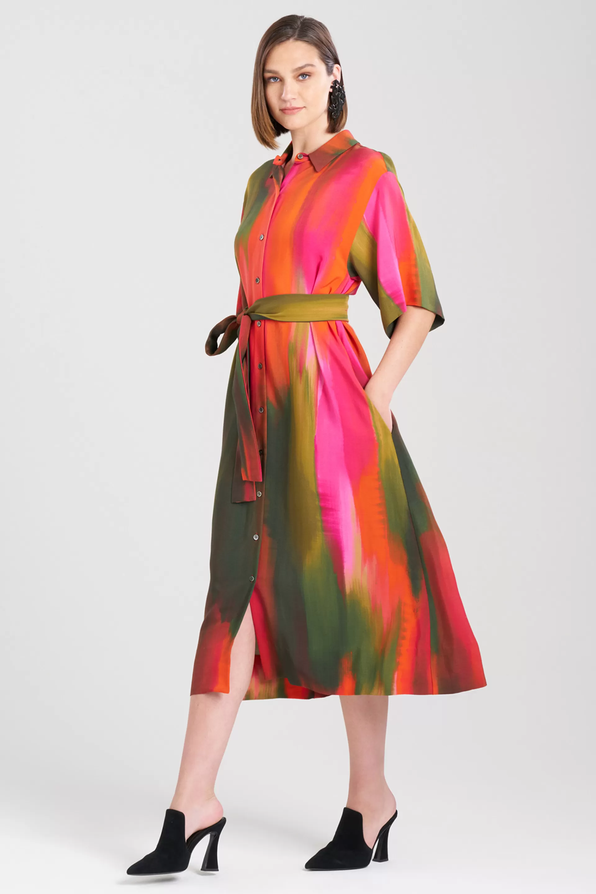 Natori Dresses<Ombre A-line Belted Shirtdress Paprika