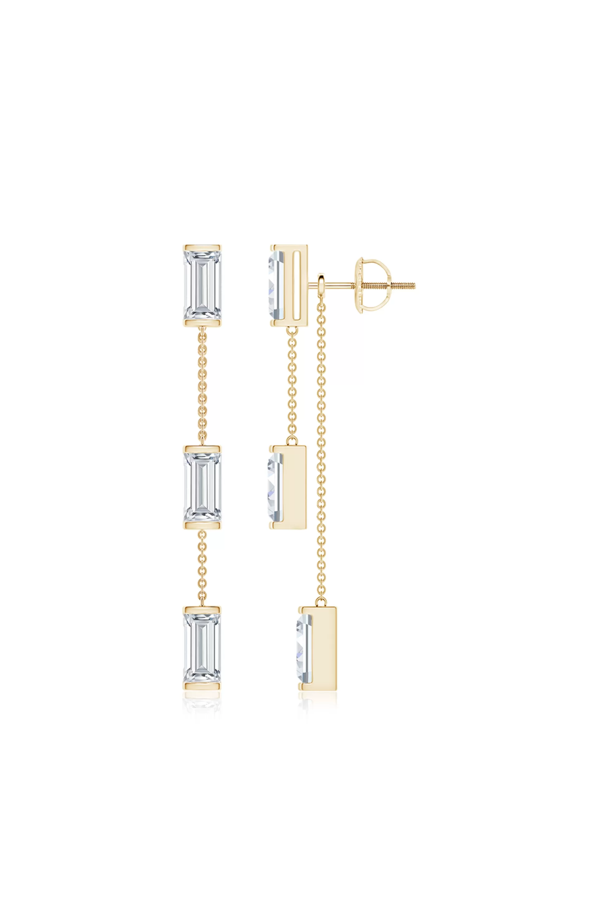 Natori Earrings | Orient Express<Orient Express Lab-Grown 14K Gold Baguette & Diamond Front-Back Chain Earrings