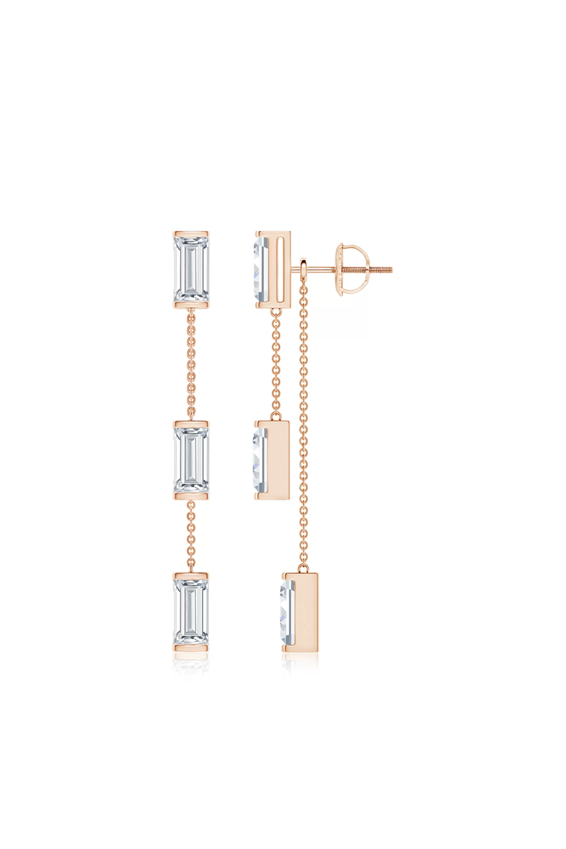 Natori Earrings | Orient Express<Orient Express Lab-Grown 14K Gold Baguette & Diamond Front-Back Chain Earrings