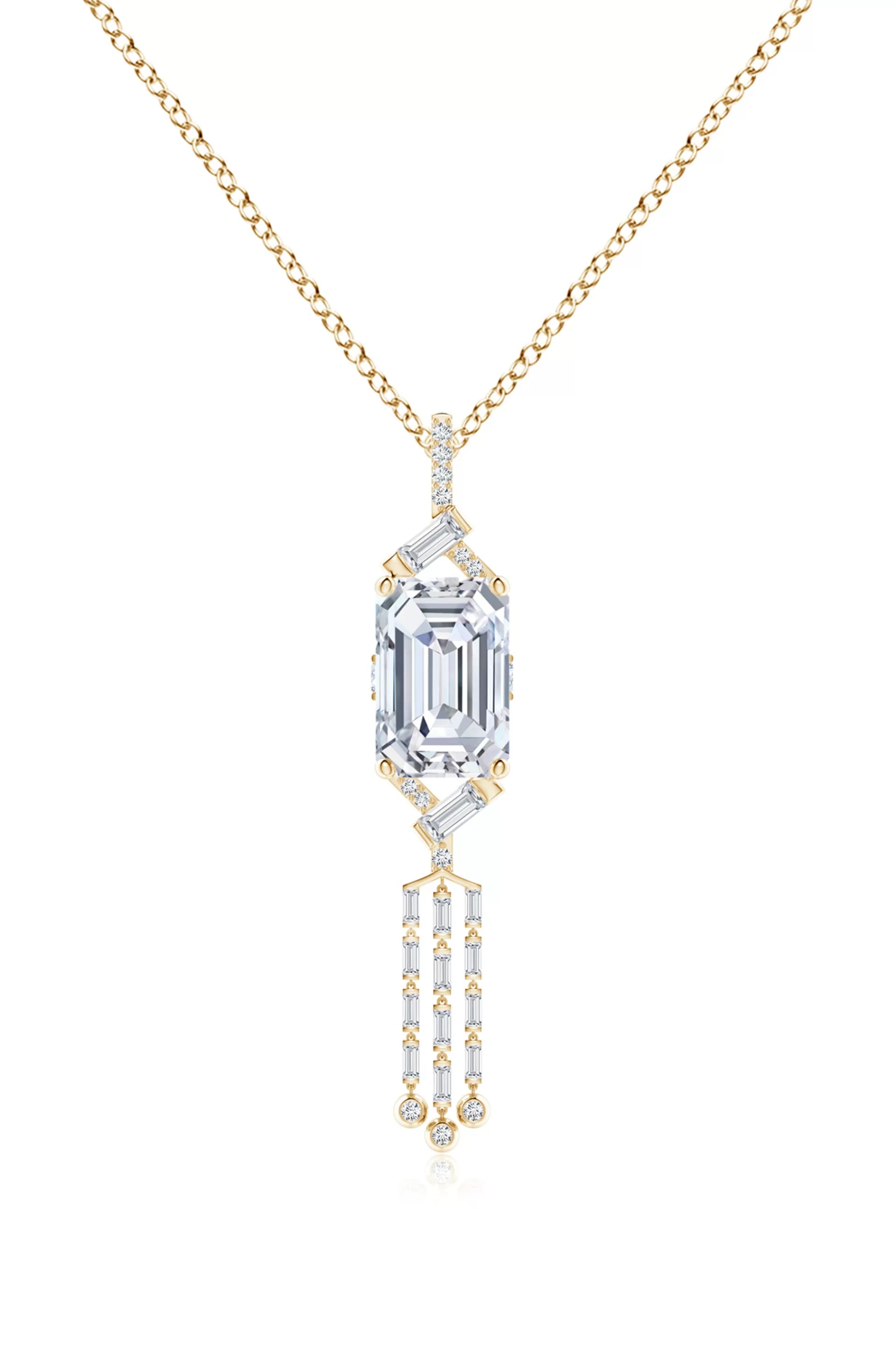 Natori Necklaces | Orient Express<Orient Express Lab-Grown 14K Gold Emerald Cut & Baguette Diamond Tassel Drop Pendant Necklace