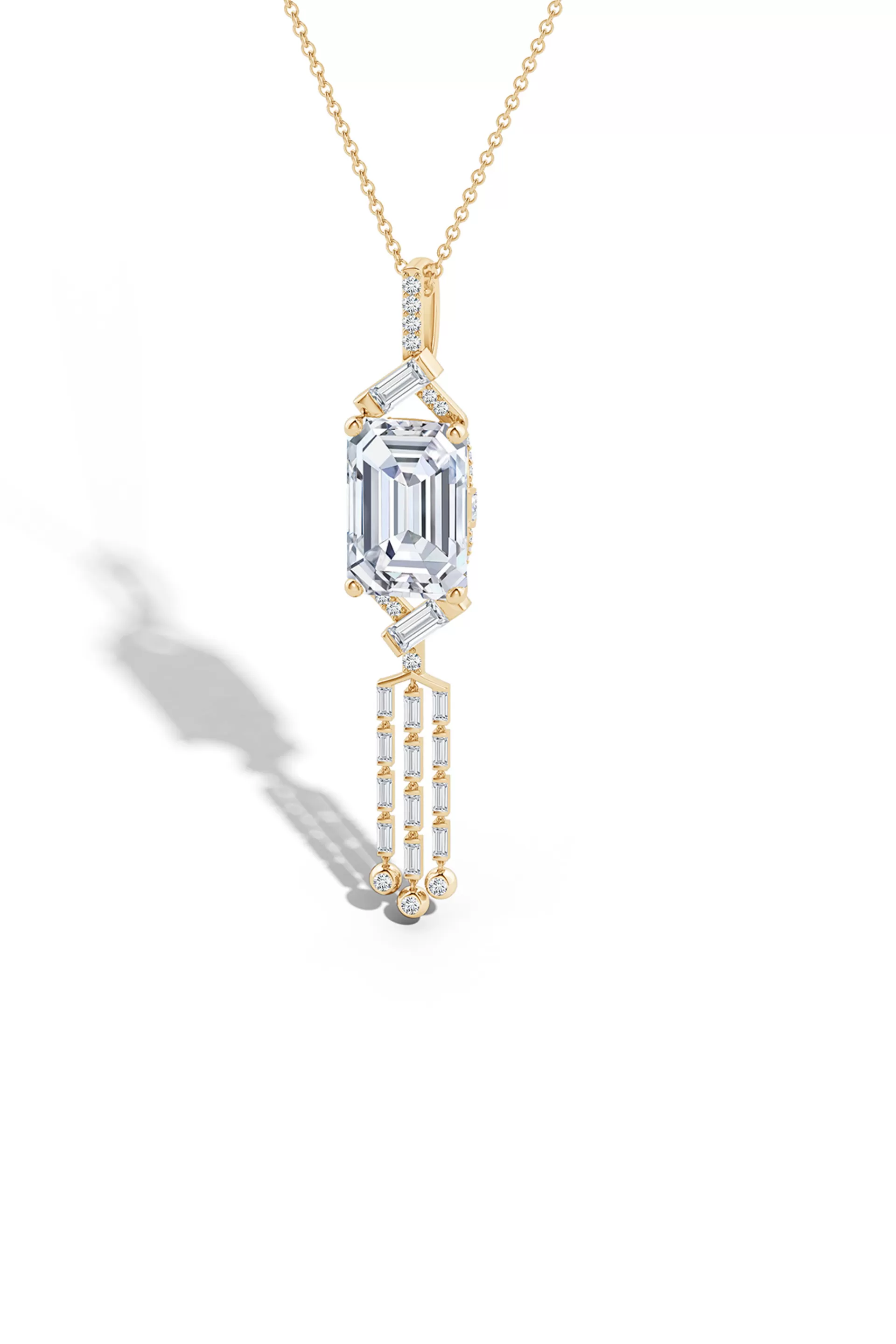 Natori Necklaces | Orient Express<Orient Express Lab-Grown 14K Gold Emerald Cut & Baguette Diamond Tassel Drop Pendant Necklace