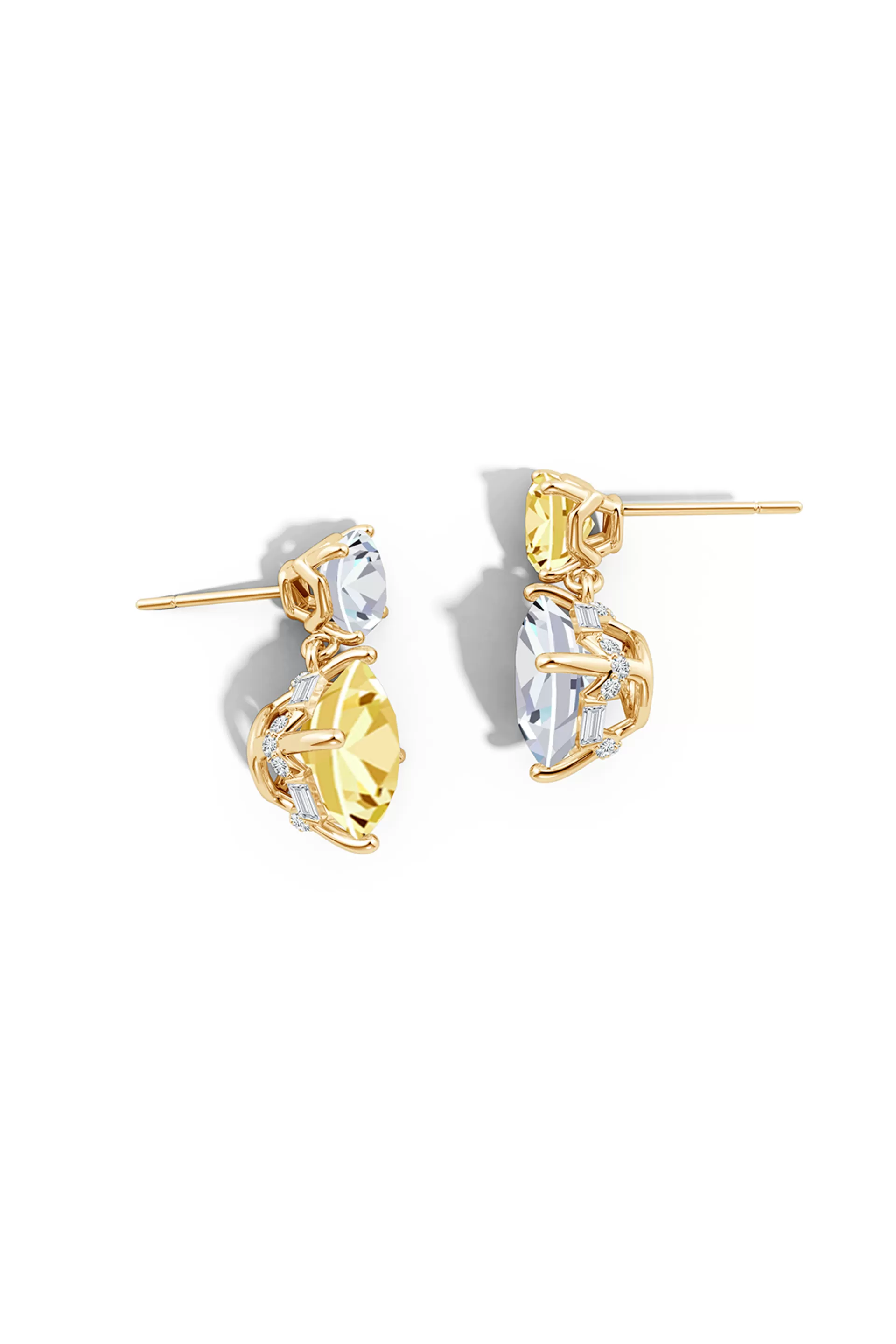 Natori Earrings | Orient Express<Orient Express Lab-Grown 14K Gold With Yellow & White Diamond Two Stone Earrings