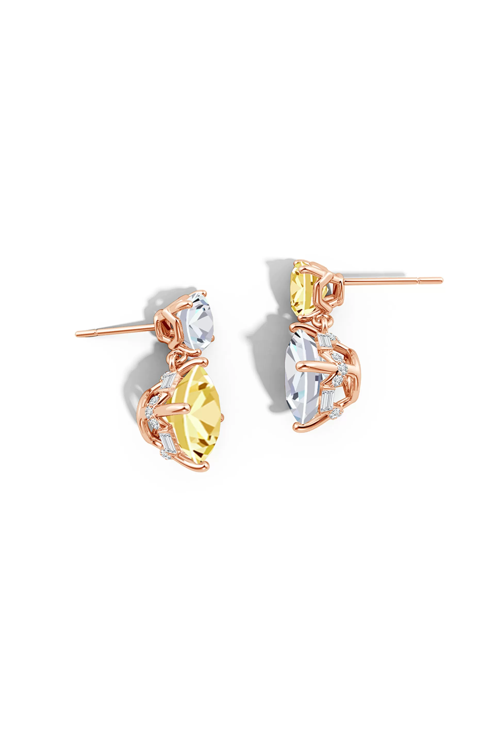 Natori Earrings | Orient Express<Orient Express Lab-Grown 14K Gold With Yellow & White Diamond Two Stone Earrings