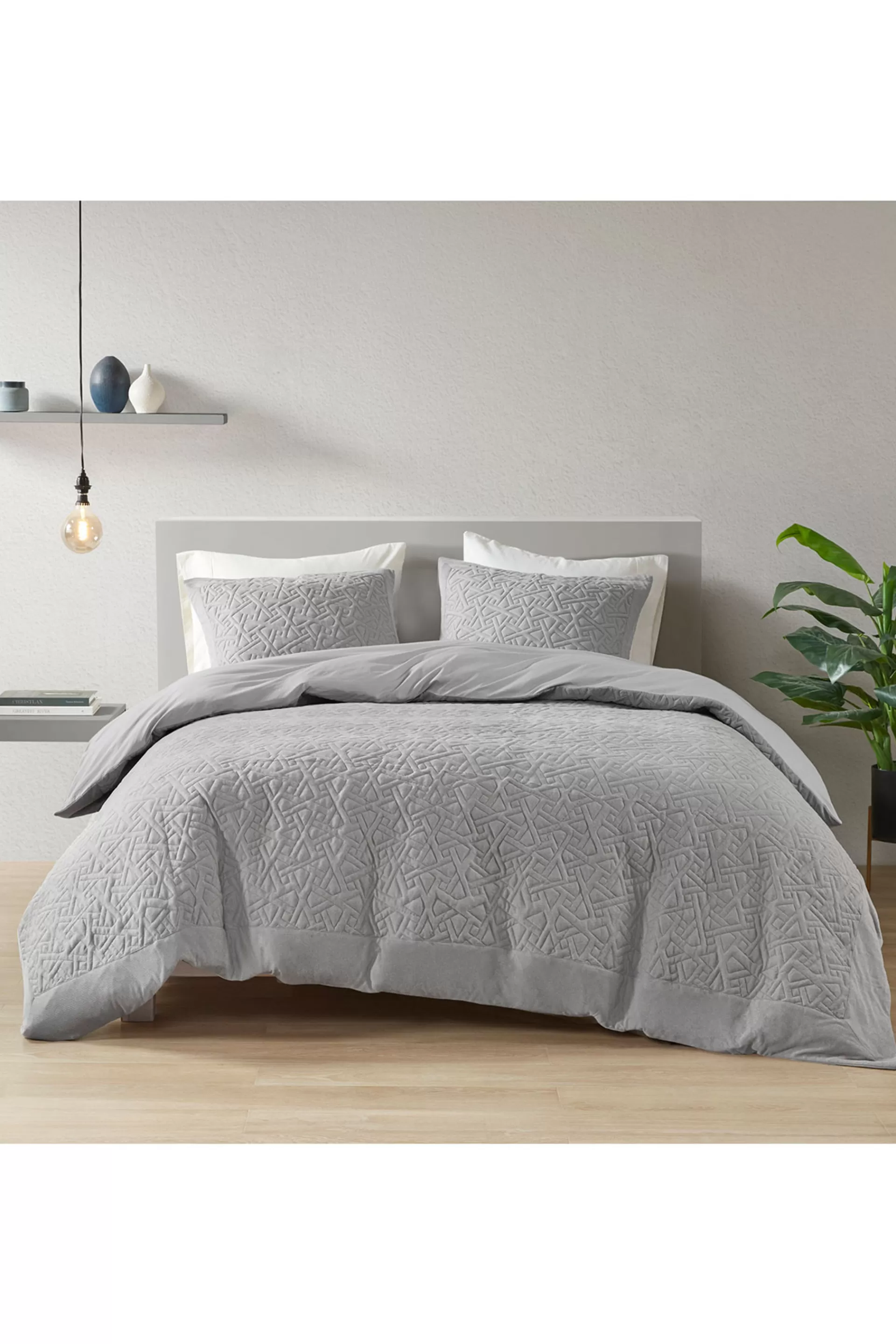Natori Bedding<Origami 3 Piece Quilt Top Duvet Cover Mini Set Grey