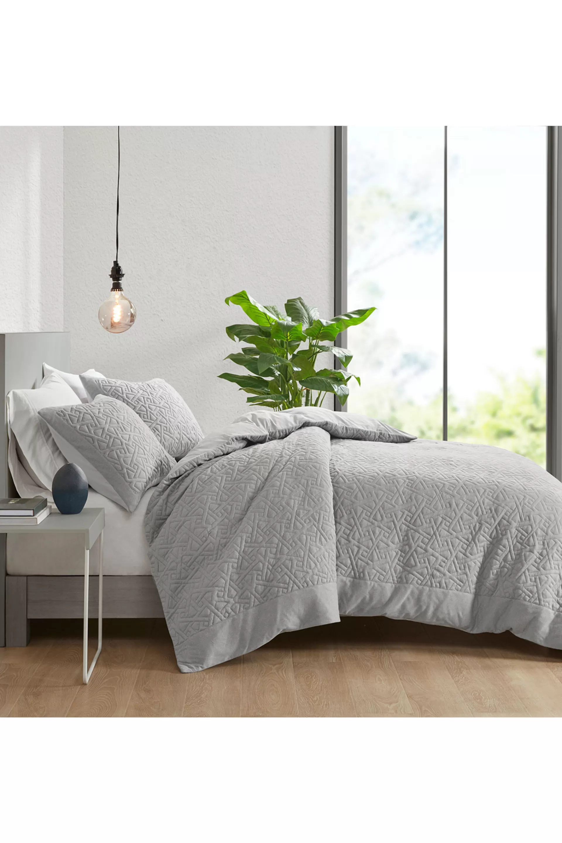 Natori Bedding<Origami 3 Piece Quilt Top Duvet Cover Mini Set Grey