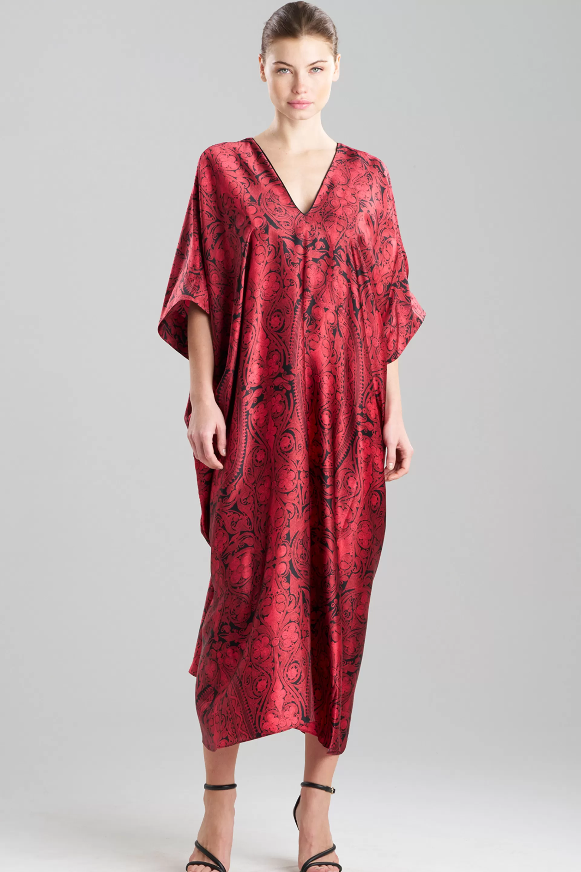 Natori Caftan Dresses<Ottoman Cocoon Silk Caftan Red/Black