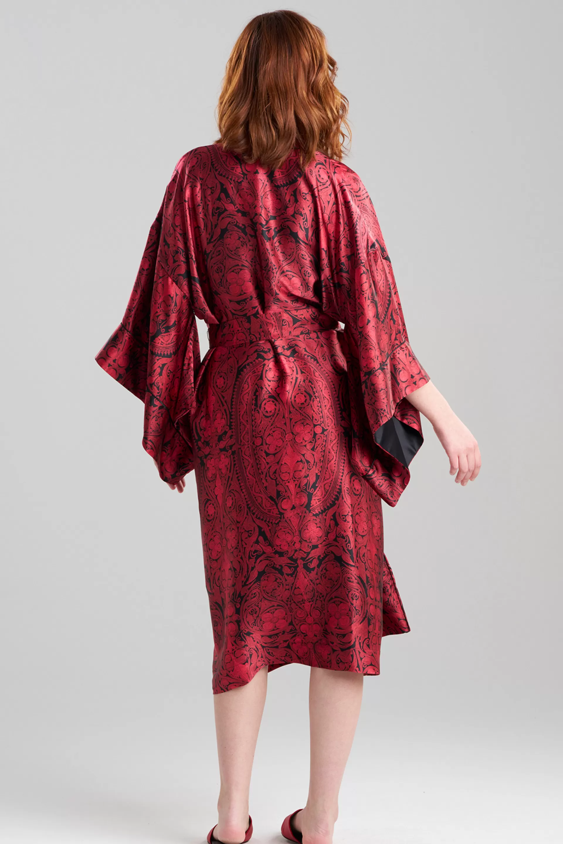 Natori Robes & Kimonos<Ottoman Drop Sleeve Silk Robe Red/Black