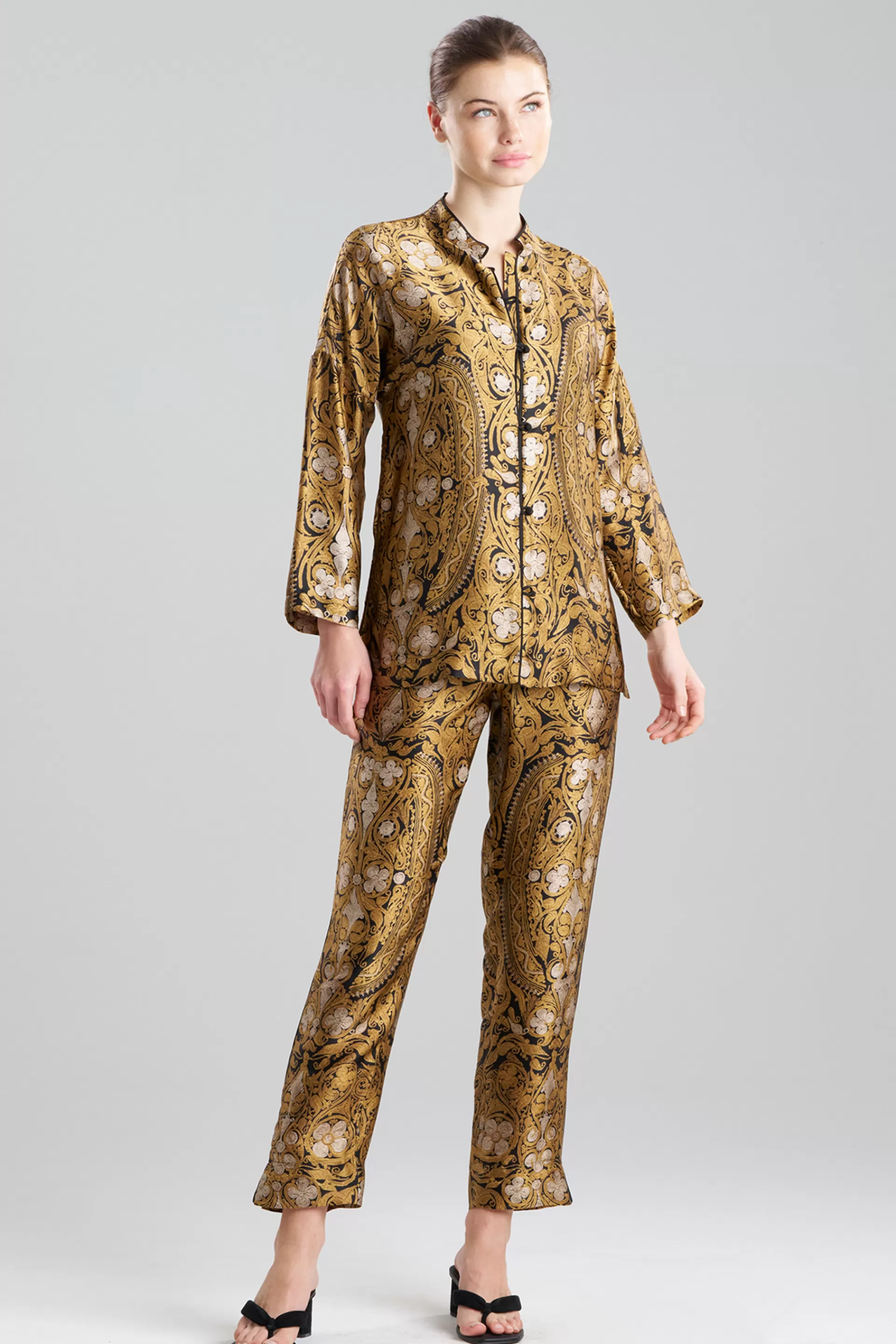 Natori Pajama Sets<Ottoman Mandarin Silk PJ Black/Gold