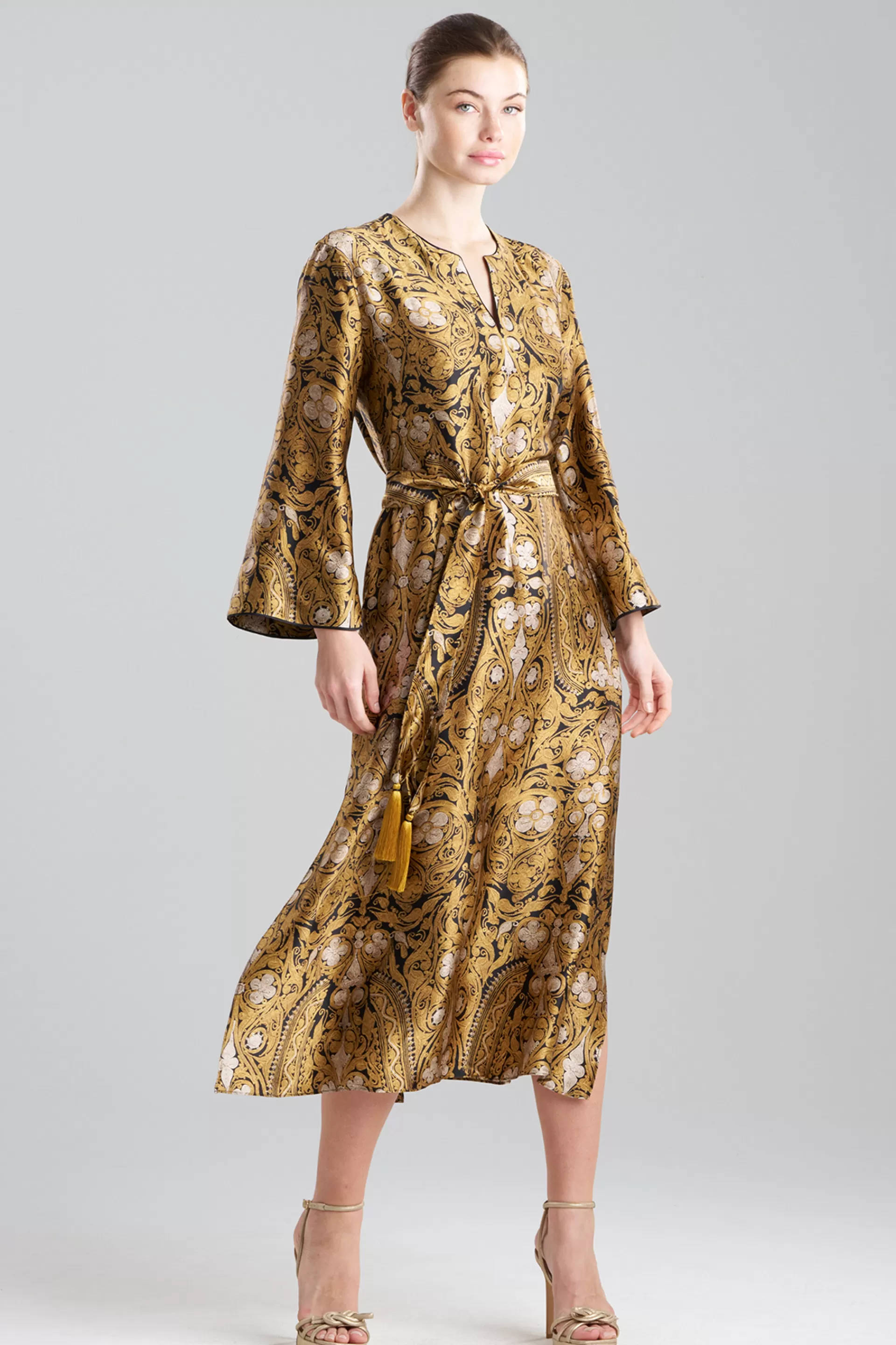 Natori Caftan Dresses<Ottoman Silk Caftan Black/Gold