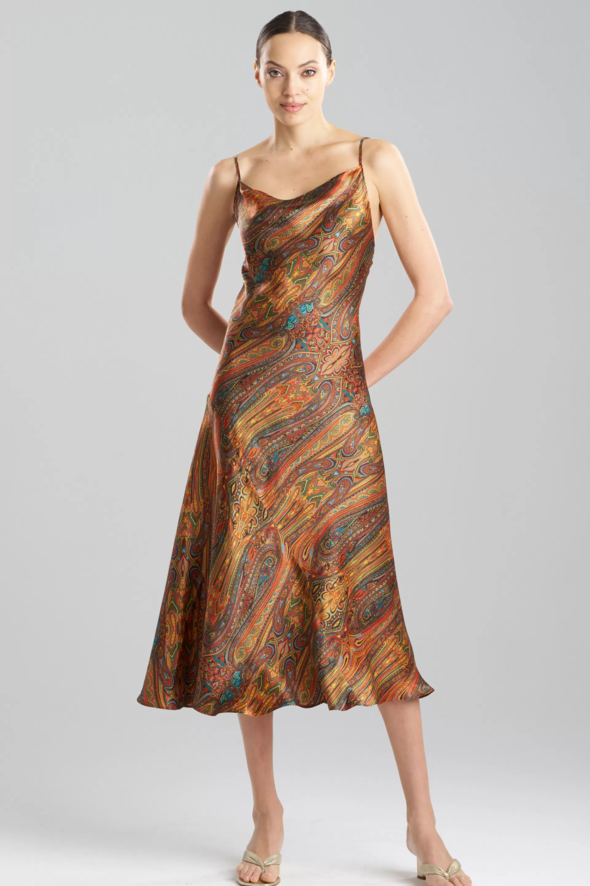 Natori Gowns<Paisley Cowl Neck Silk Gown Multi