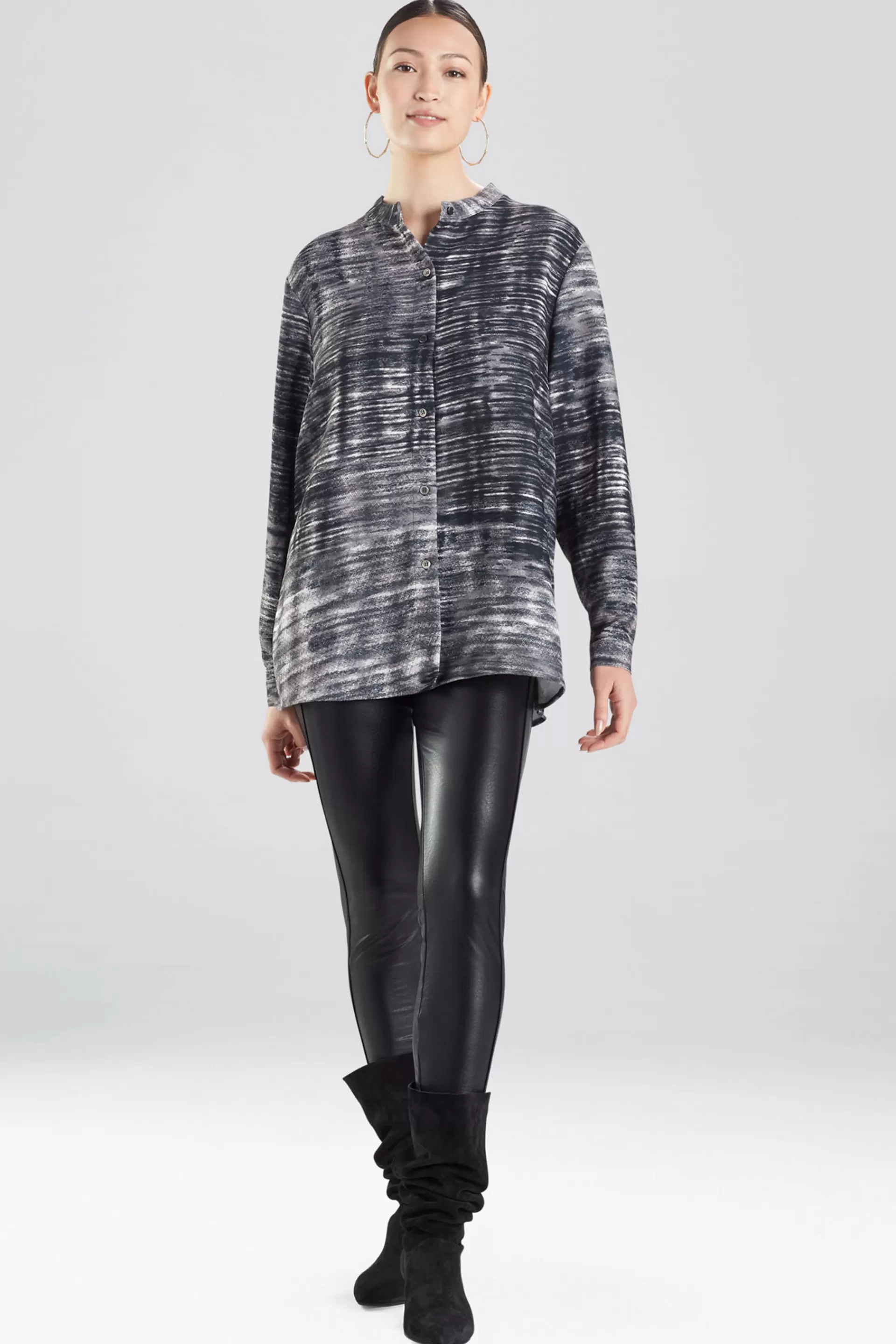 Natori Tops, Shirts & Tunics<Paloma-Printed Cady Tunic Shirt Graphite