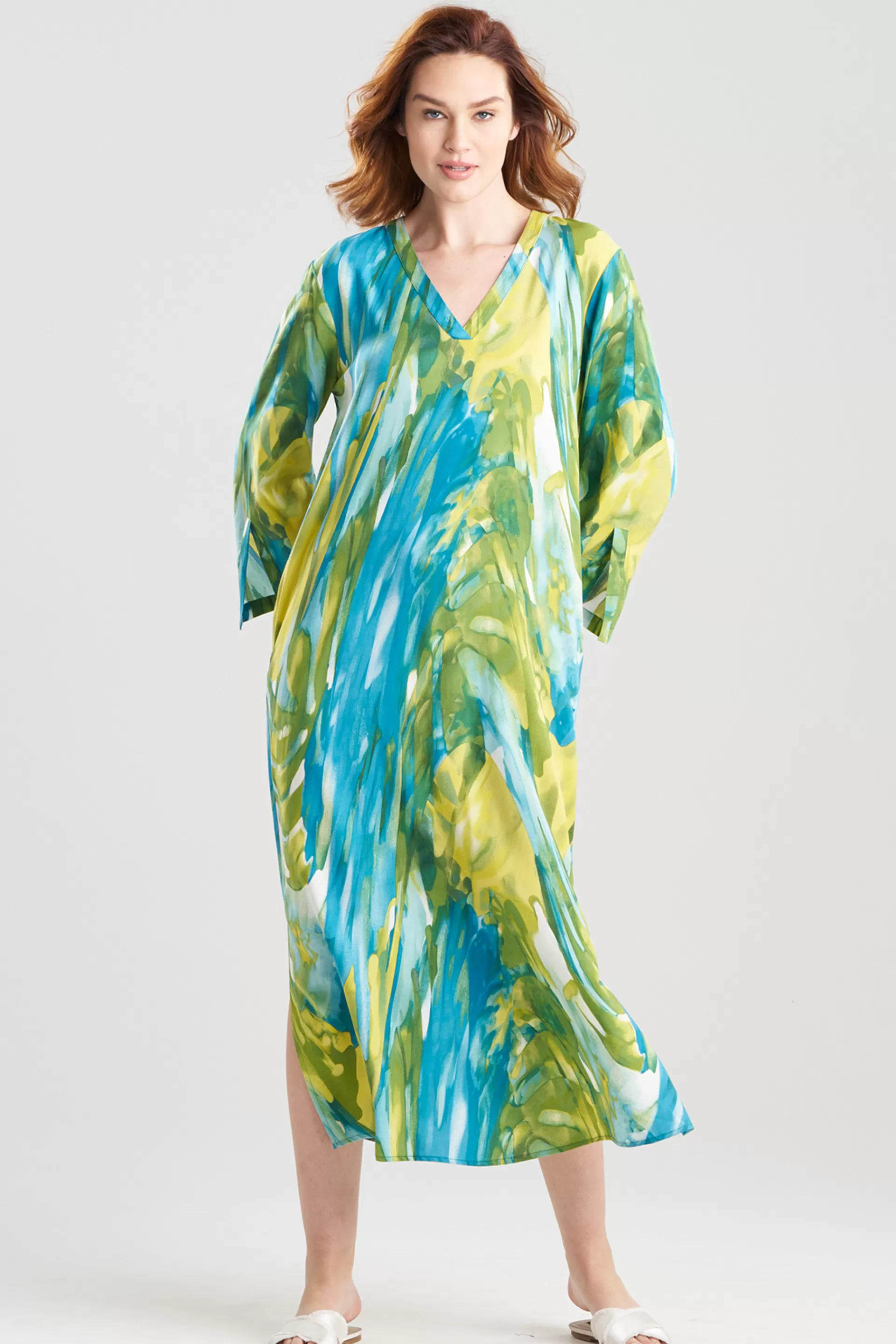 Natori Caftans | Plus Sizes<Paradise Challis Caftan Aqua Blue