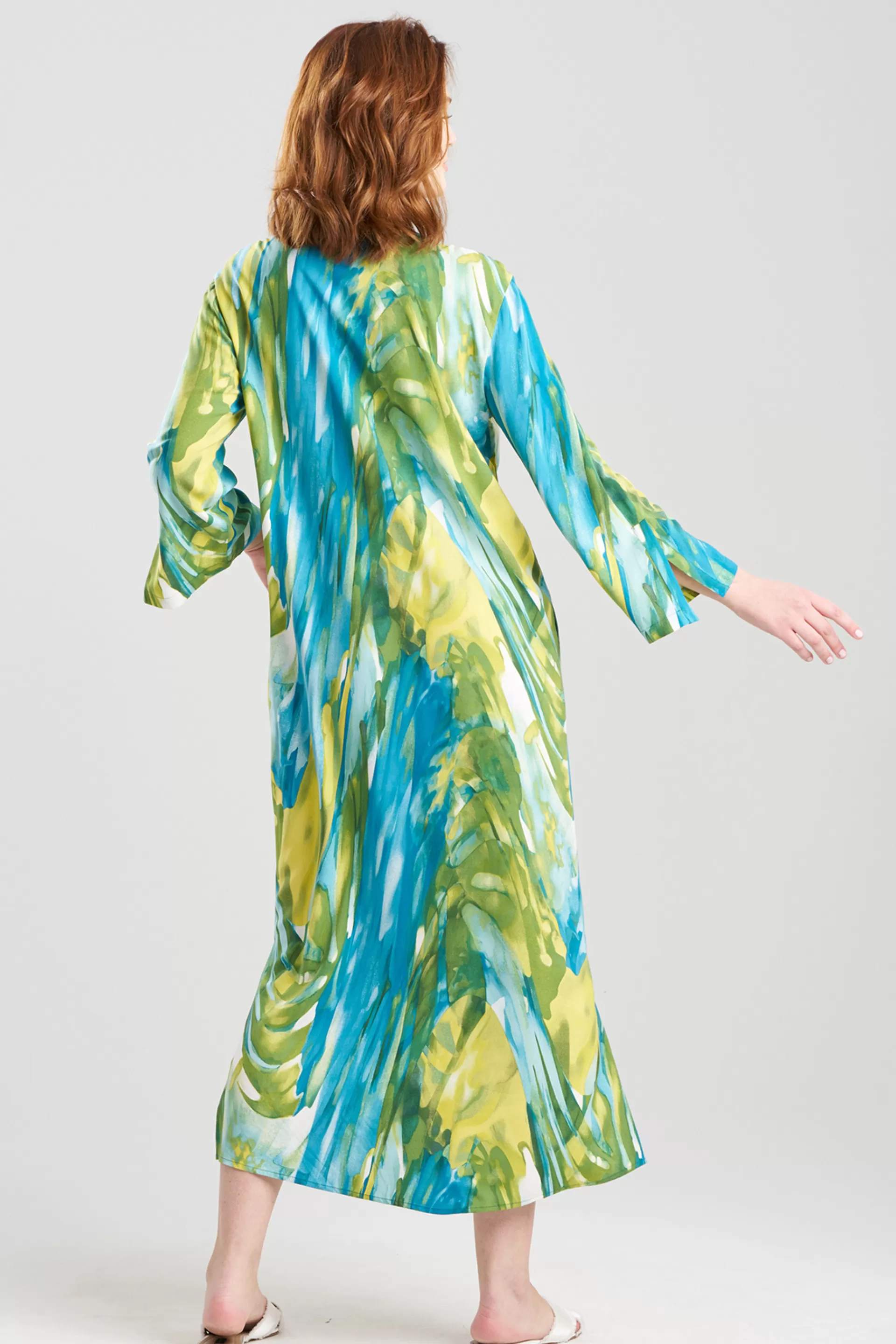 Natori Caftans | Plus Sizes<Paradise Challis Caftan Aqua Blue