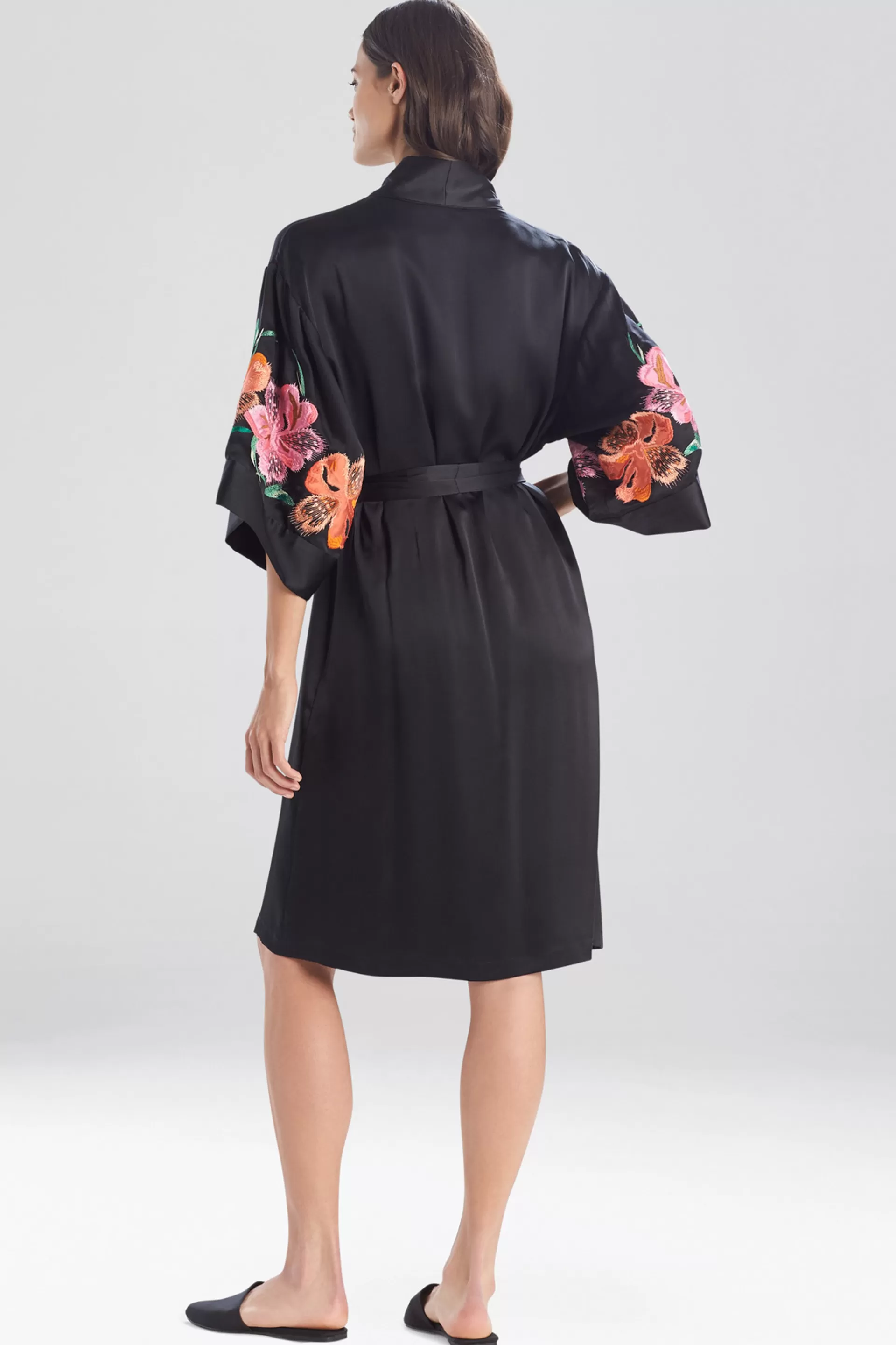 Natori Robes & Kimonos<Peony Blossoms Embroidered Silk Robe Black