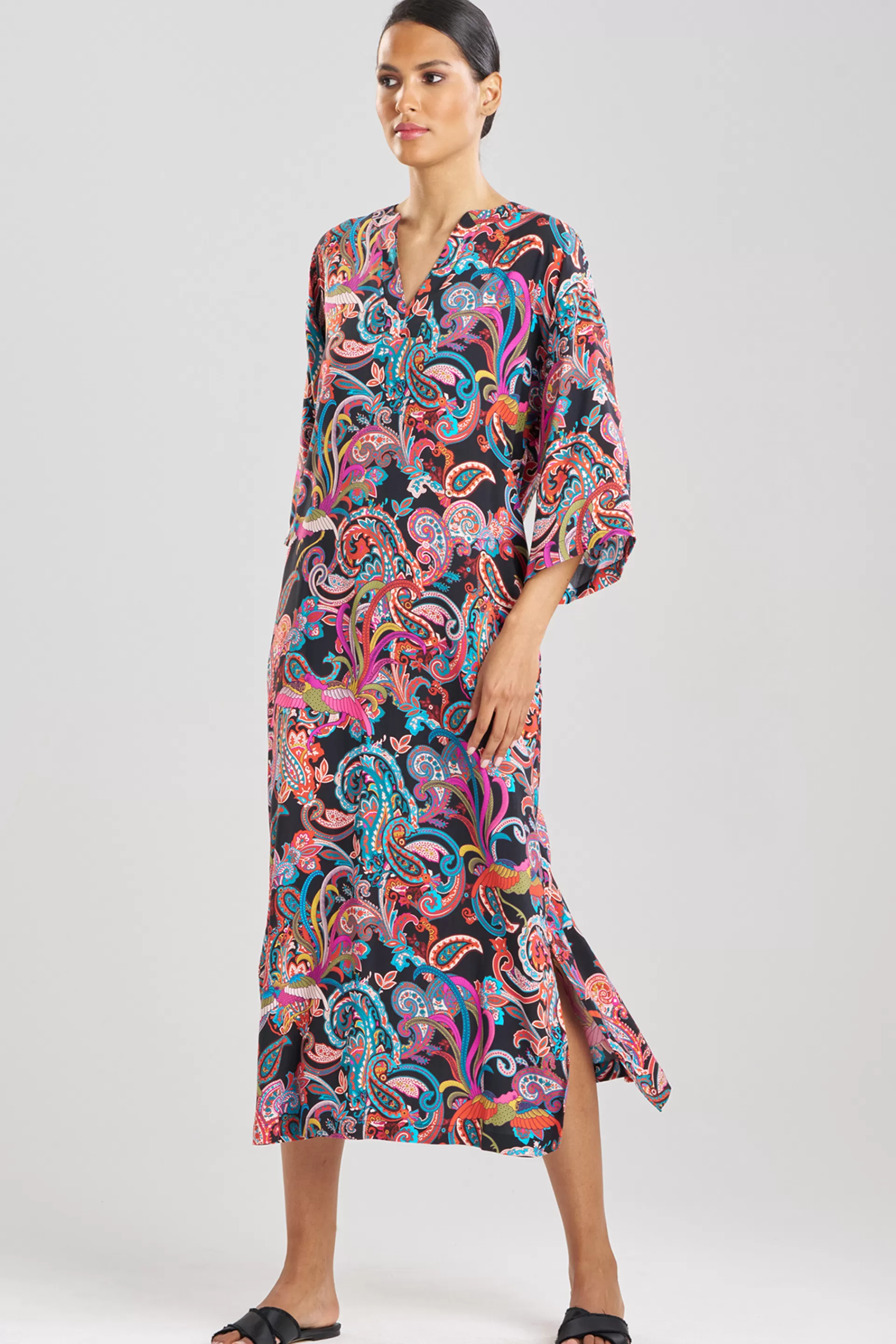 Natori Caftans | Caftan Dresses<Phoenix Challis Caftan Black/Multi