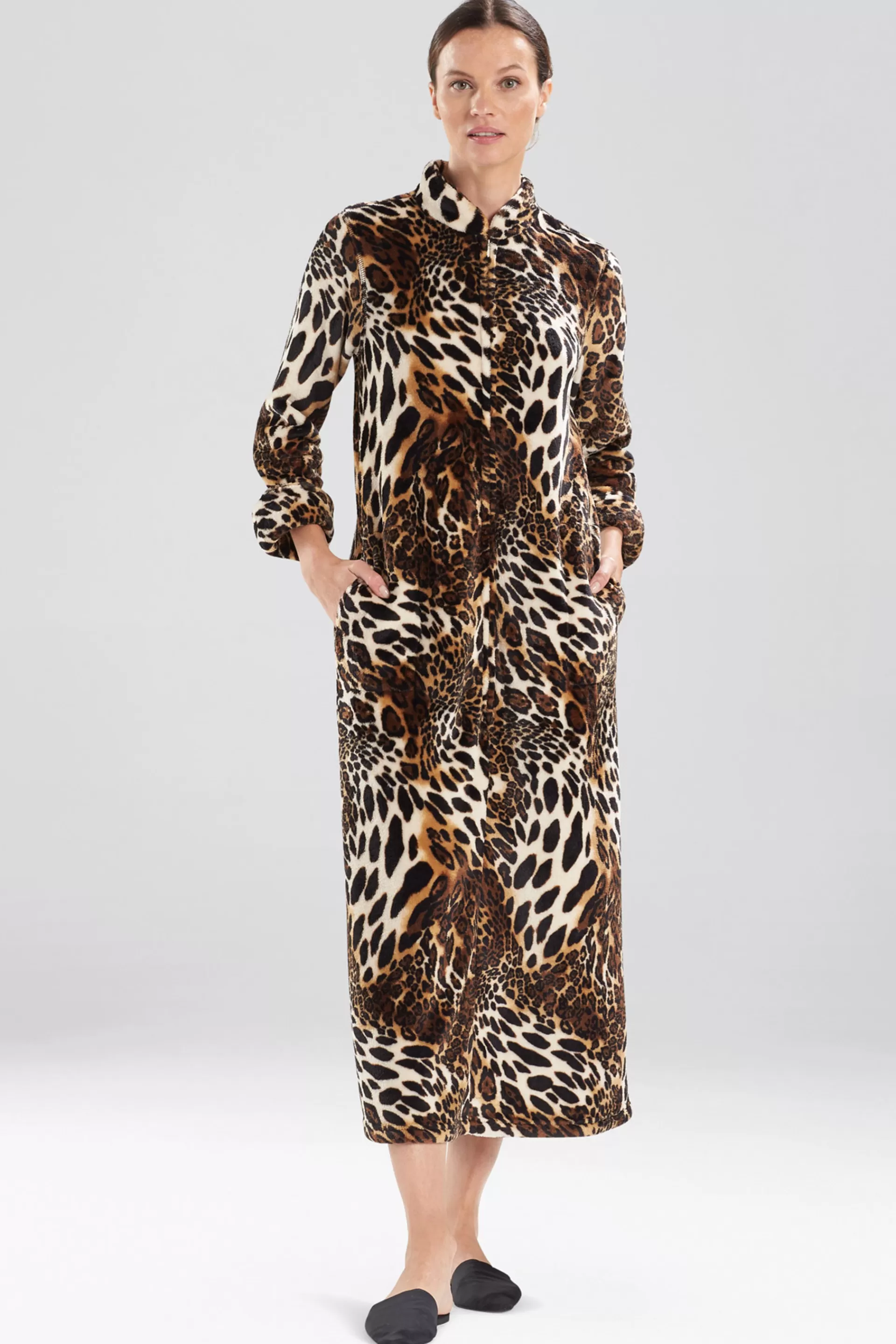 Natori Caftans<Plush Leopard Zip Caftan