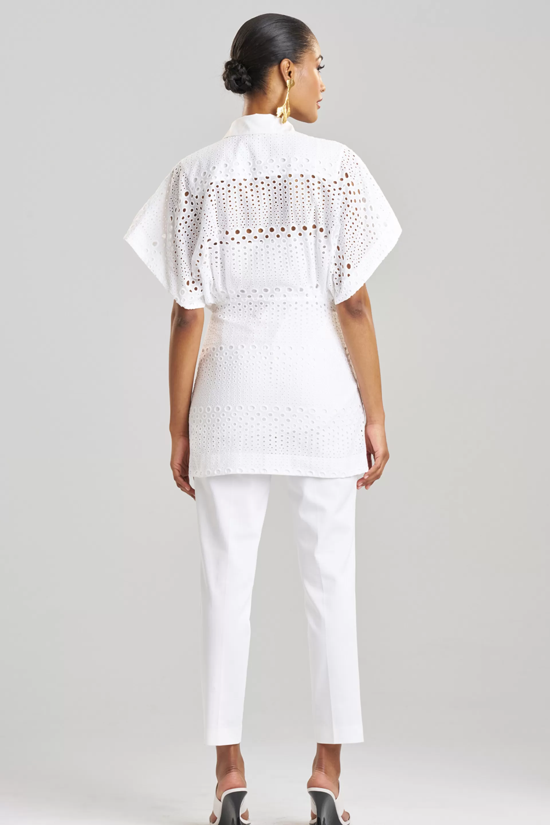 Natori Tops, Shirts & Tunics<Round Eyelet Kimono Wrap Shirt White