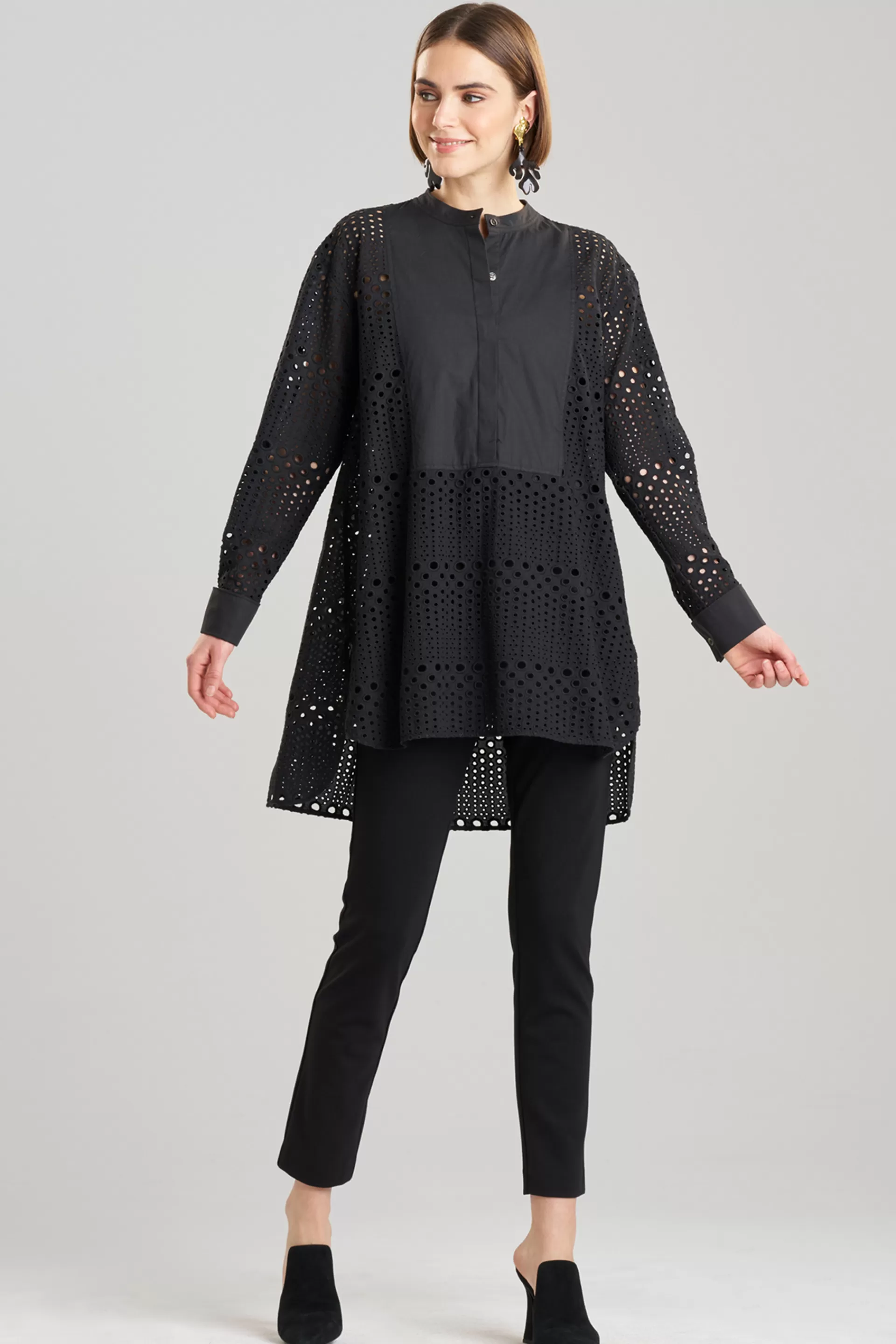 Natori Beach Tops | Tops, Shirts & Tunics<Round Eyelet Oversized Tuxedo Shirt Black