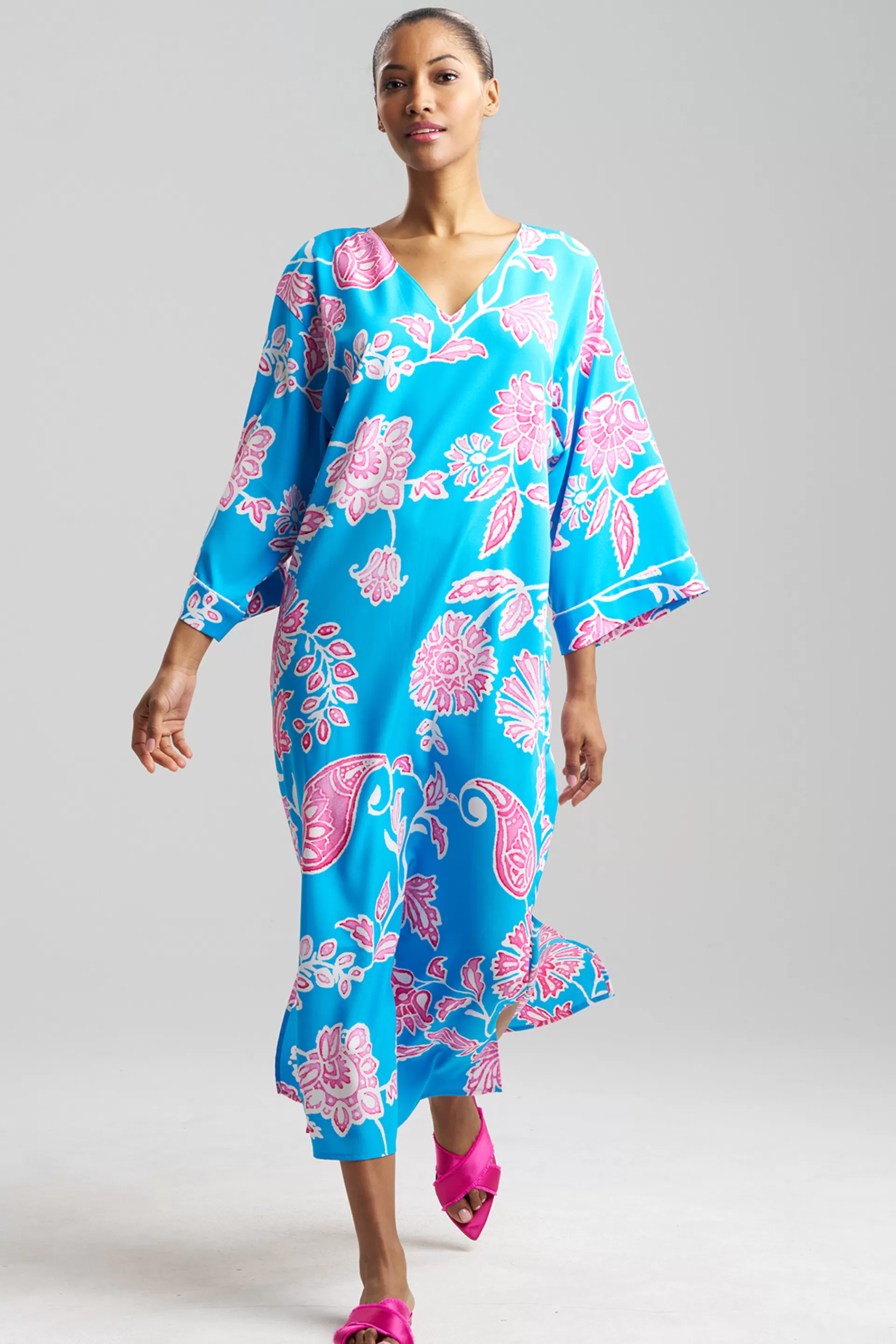 Natori Caftans | Caftan Dresses<Sanremo Slit Caftan Teal/Pink