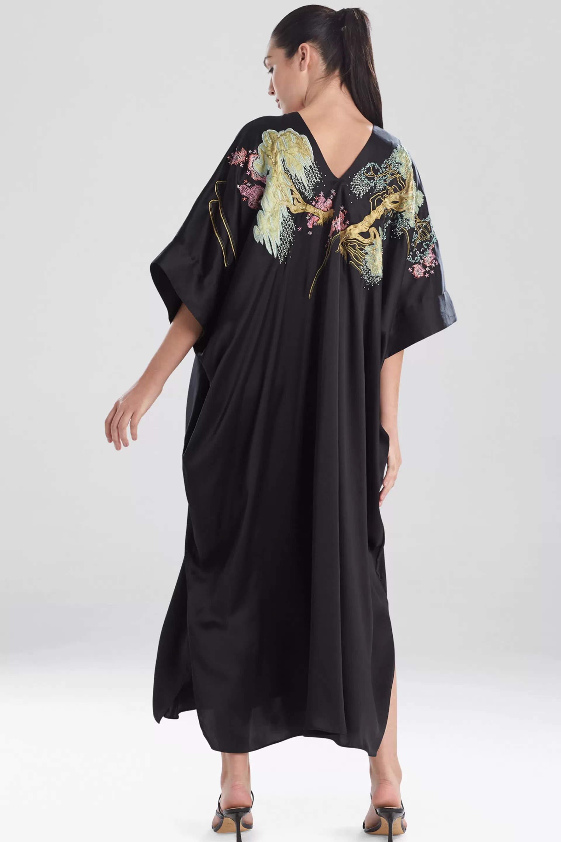 Natori Caftan Dresses<Sansui Embroidered Silk Caftan Black