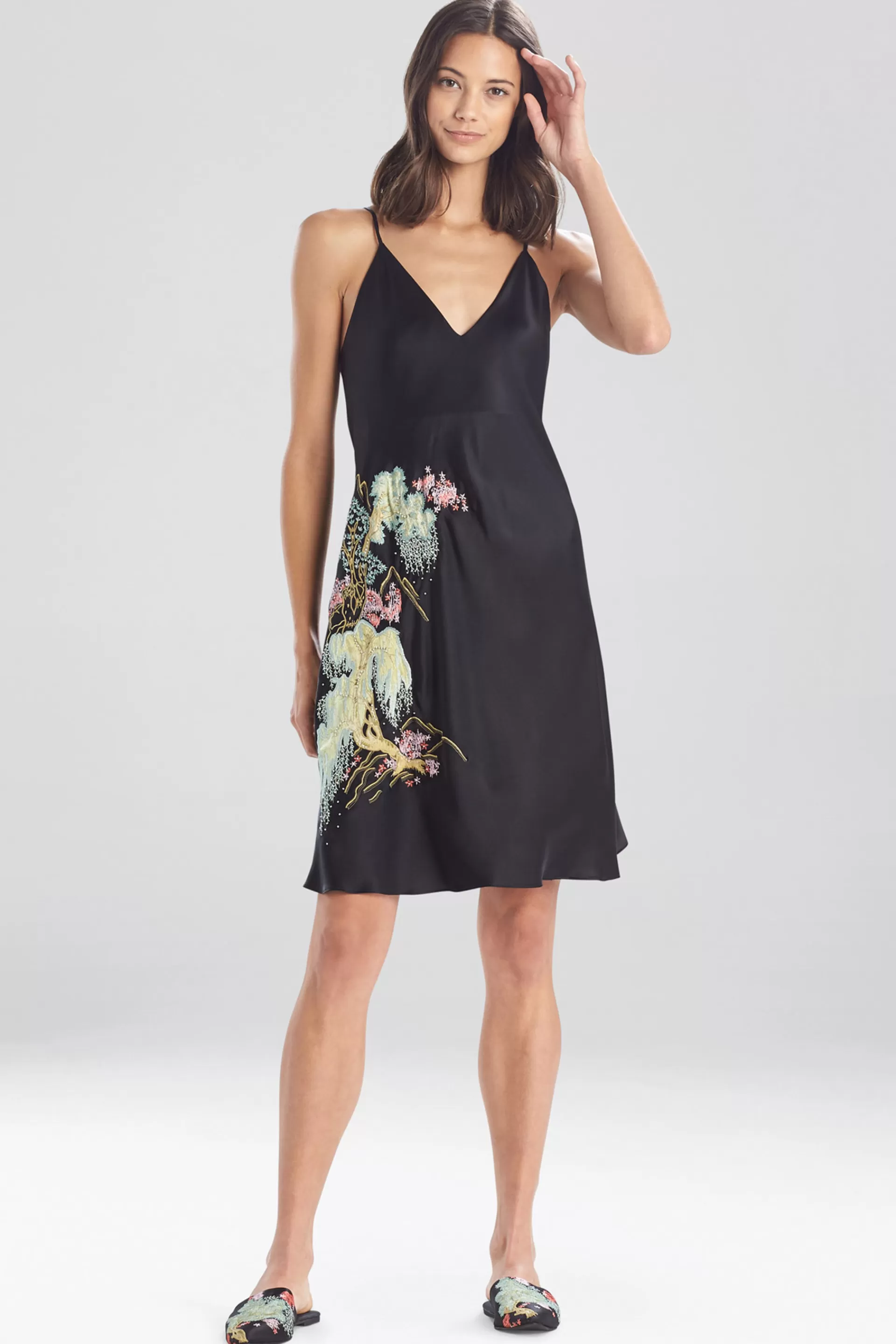 Natori Chemises<Sansui Embroidered Silk Chemise Black