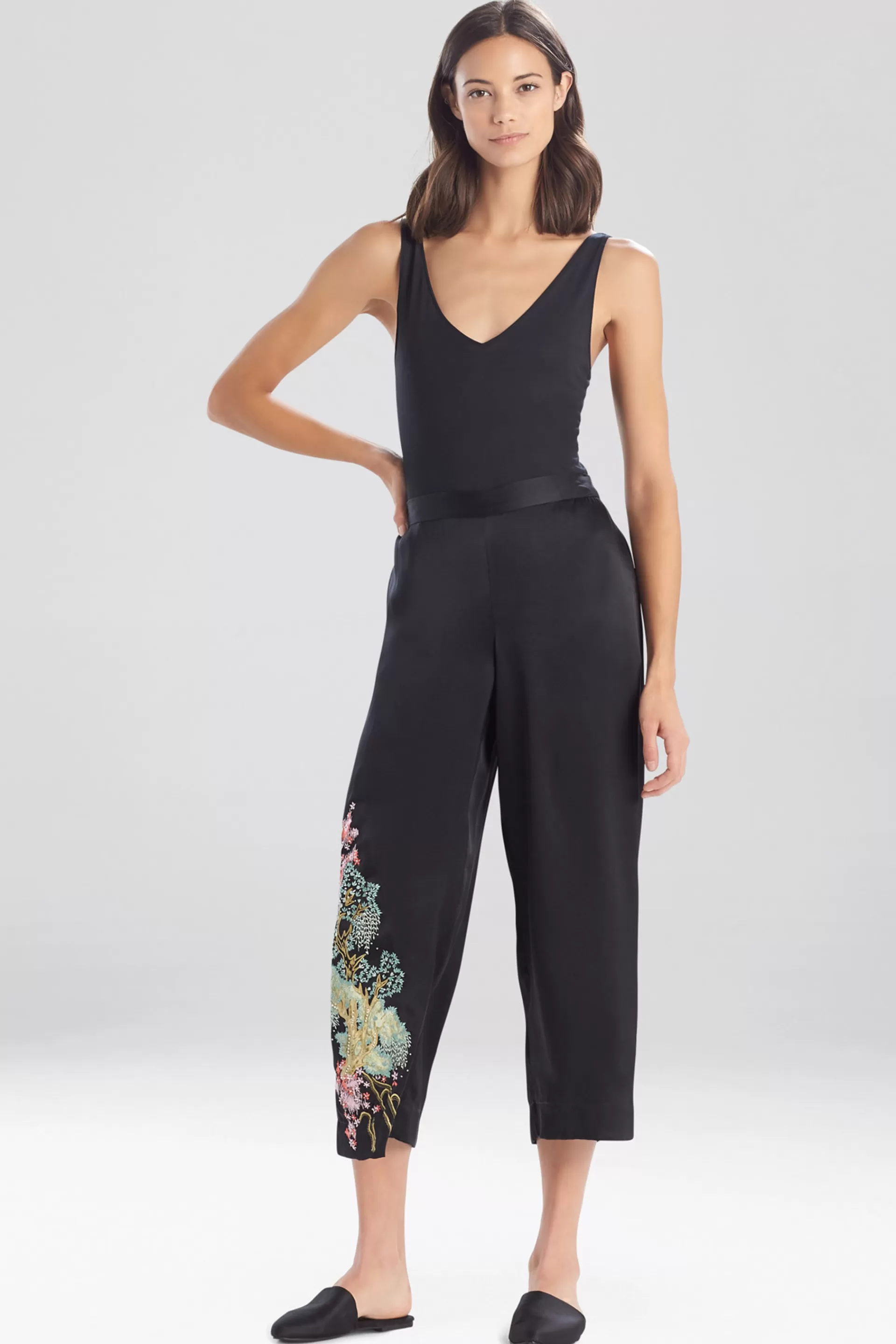 Natori Pajama Bottoms | Lounge Bottoms<Sansui Embroidered Silk Pants Black