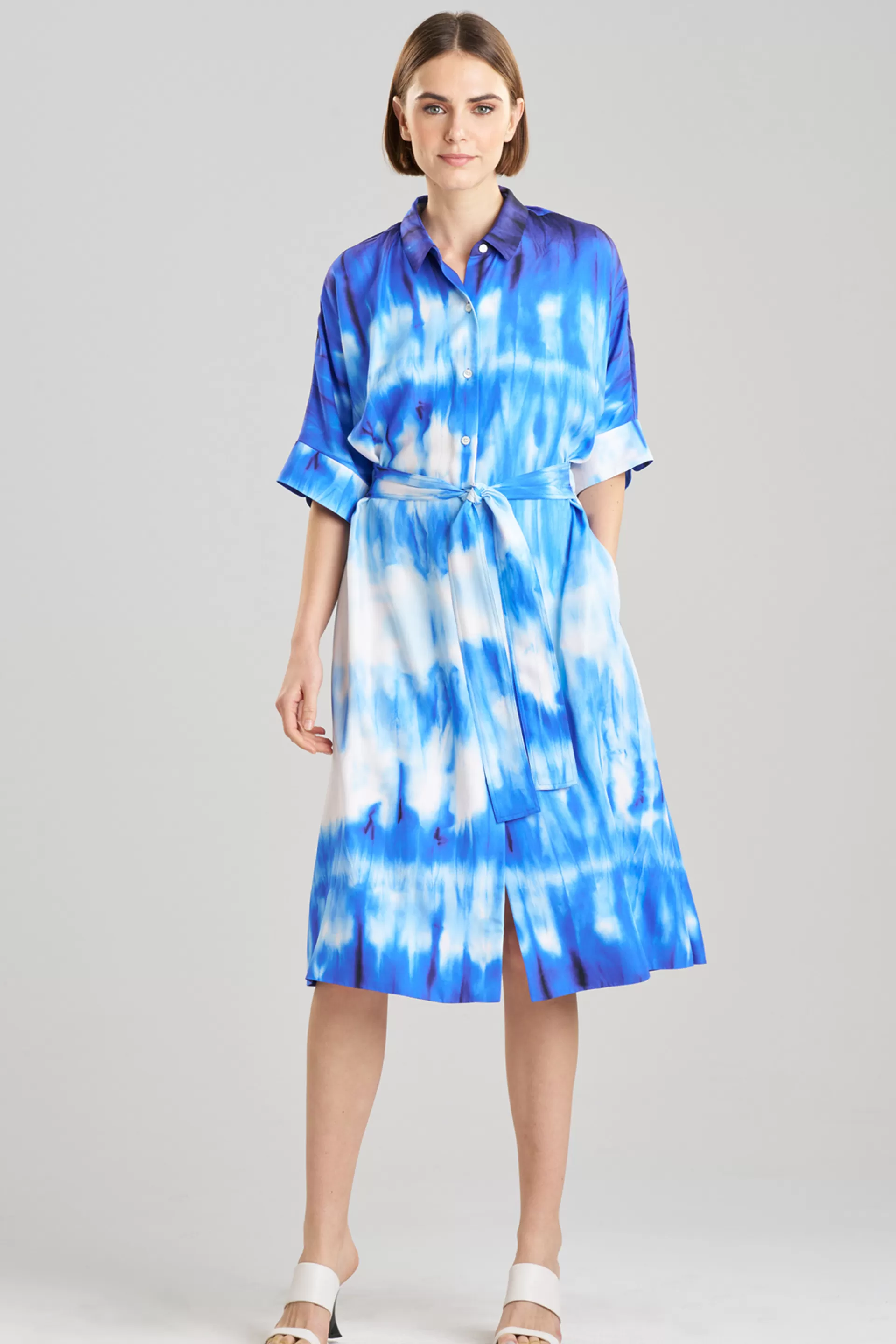 Natori Dresses<Santorini Printed Cotton Silk Belted Shirtdress Majorelle