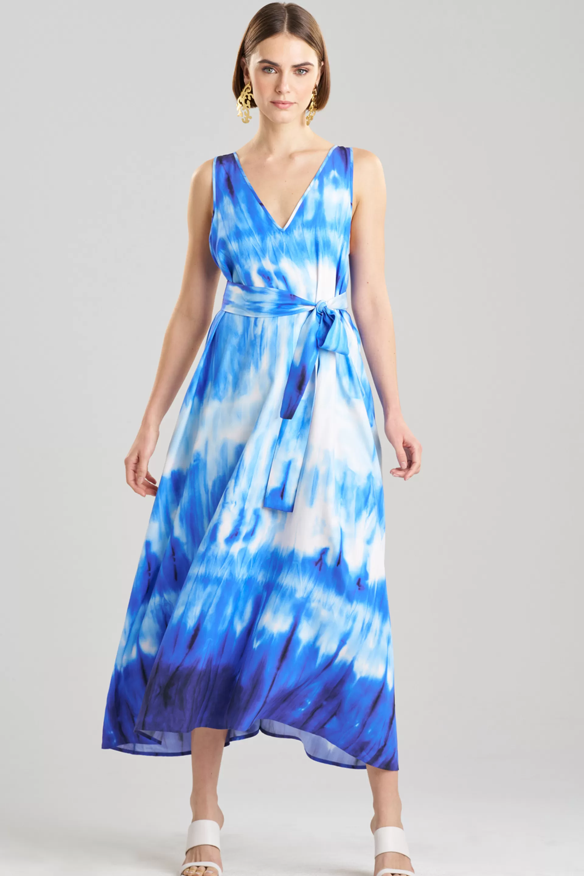 Natori Dresses | Plus Sizes<Santorini Printed Cotton Silk Trapeze Tank Dress Majorelle