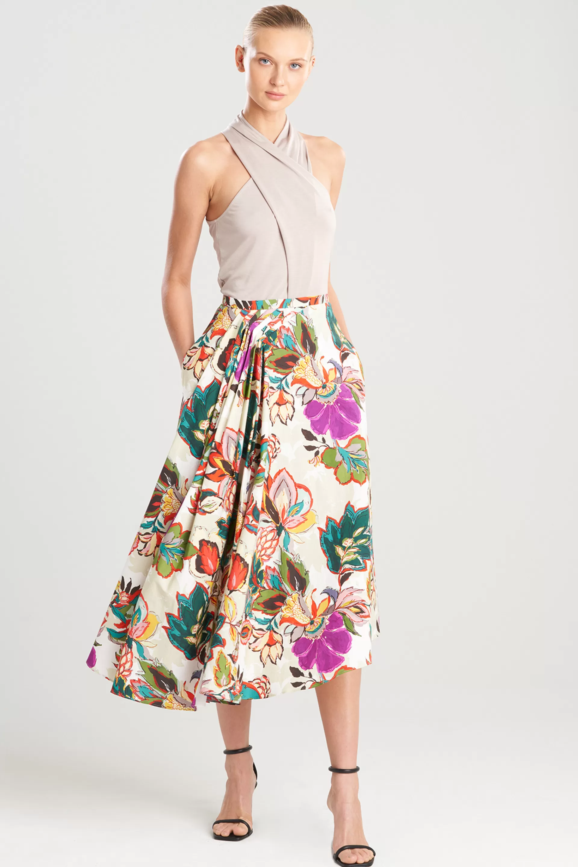 Natori Pants, Skirts & Shorts<Sayuri Cotton Poplin Side Drape Skirt White Sand